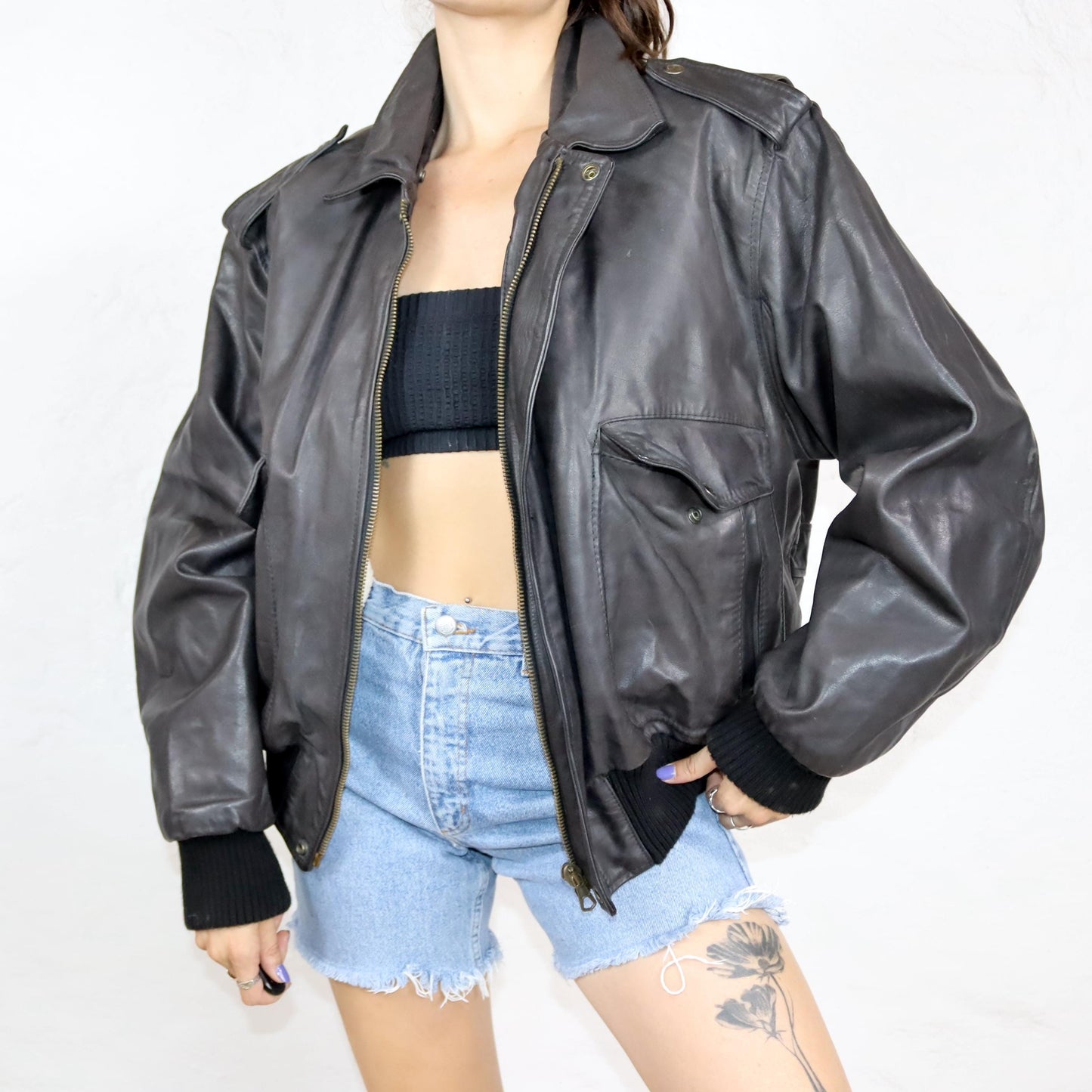 Vintage 80s 90s SCOTT TIME Liberty pilot jacket leather jacket lined fur collar dark brown M/L