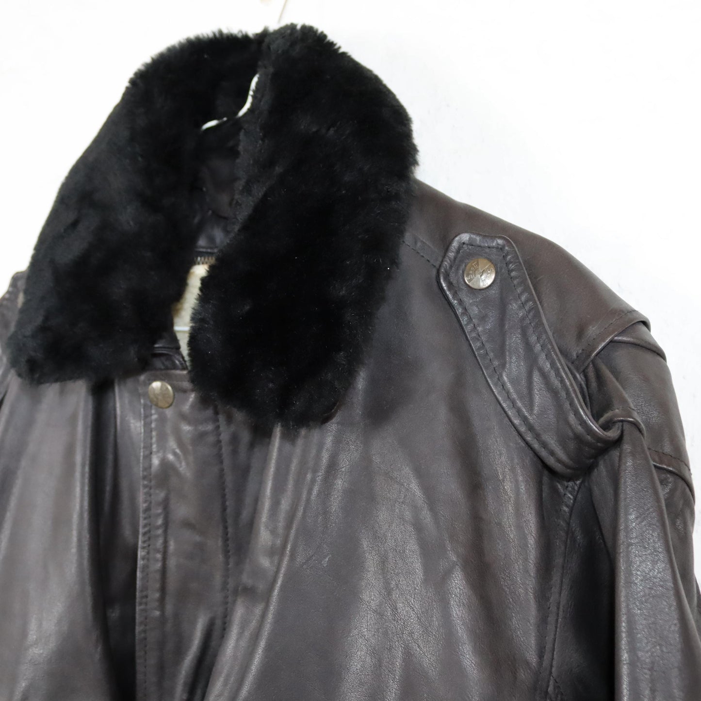 Vintage 80s 90s SCOTT TIME Liberty pilot jacket leather jacket lined fur collar dark brown M/L