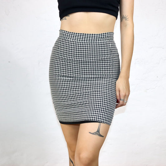 Vintage 80er 90er BYBLOS Rock Minirock kariert schwarz weiß Made in Italy S