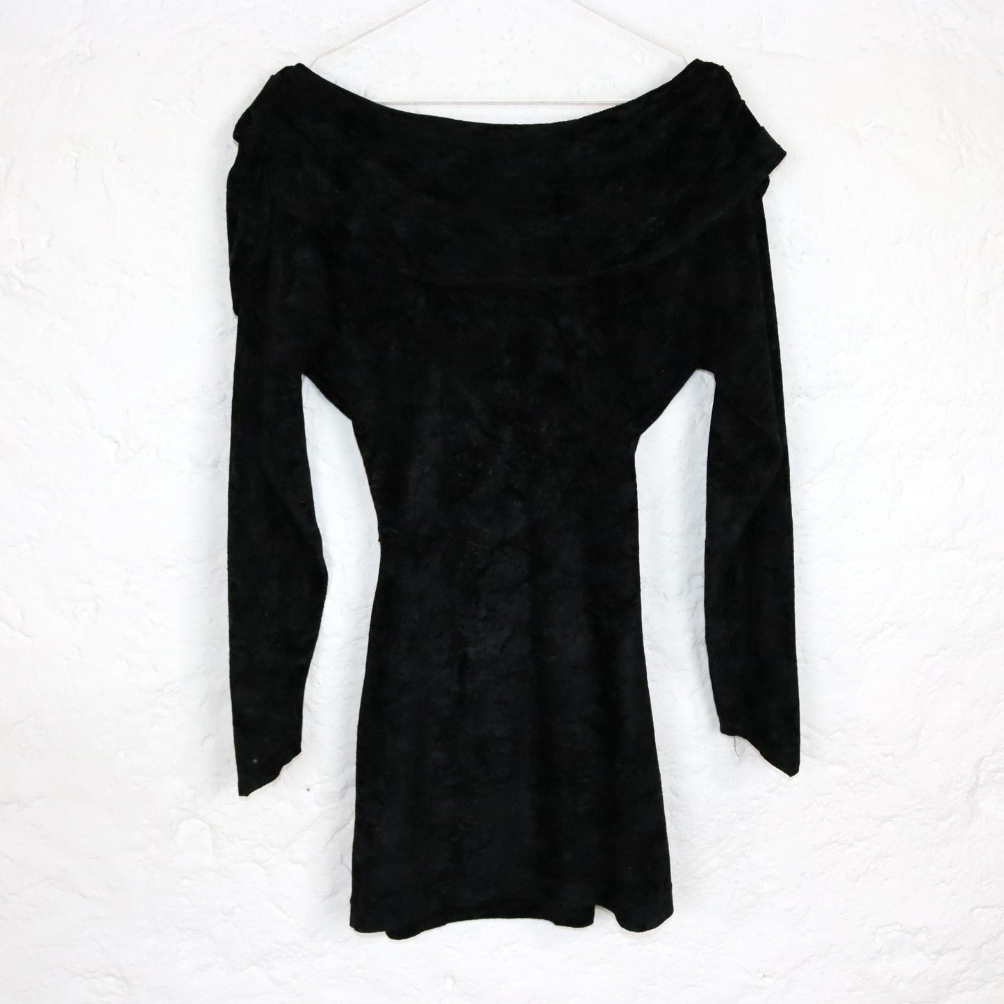 Vintage 80er 90er QUESTIONE DI Immagine Minikleid Samtkleid langarm schwarz XS