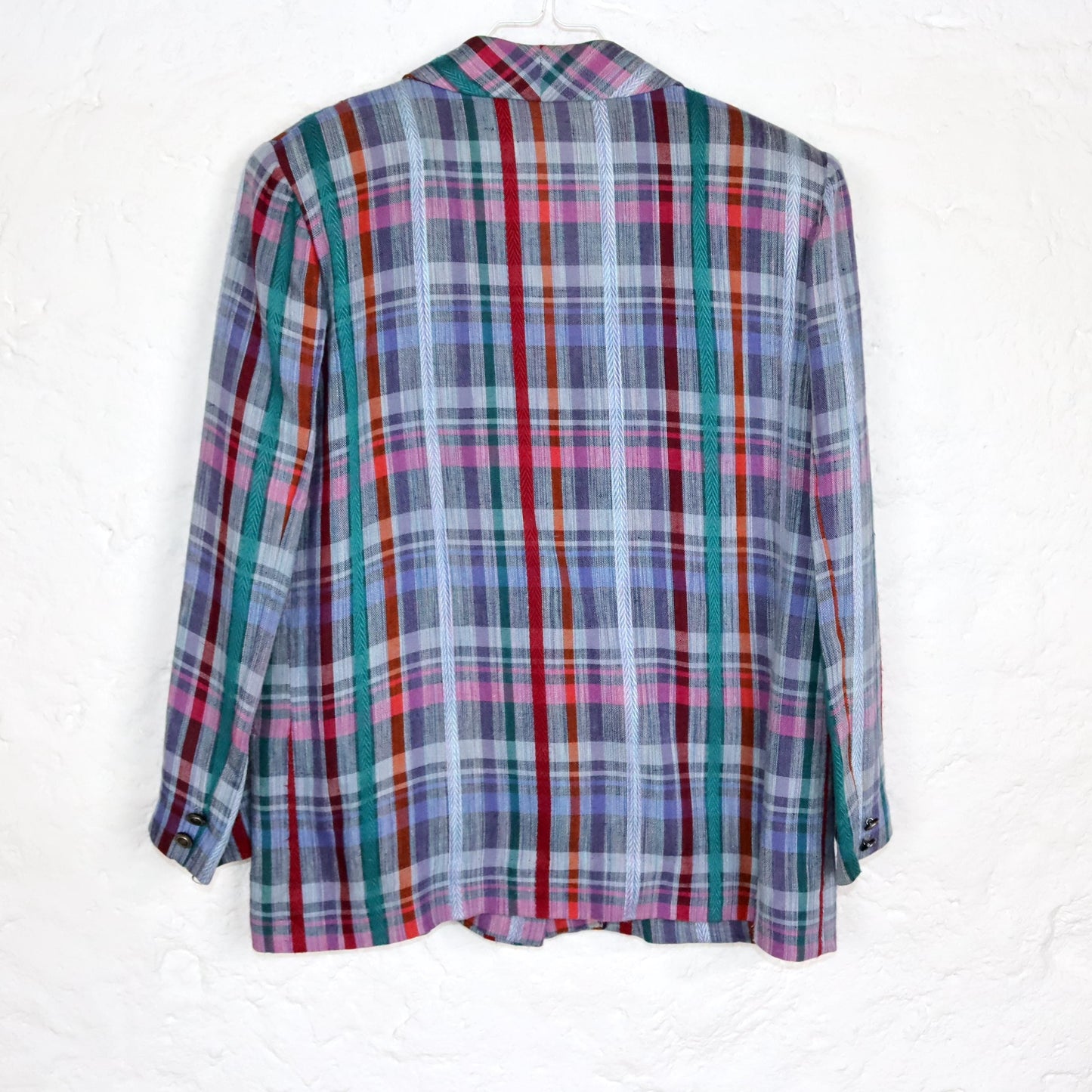 Vintage 80s 90s blazer linen checked colorful shoulder pads M