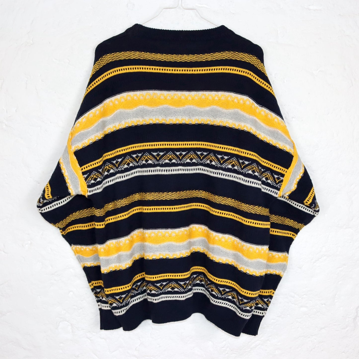 Vintage 80er 90er Coogi Style Pullover Strickpullover gemustert dunkelblau gelb L
