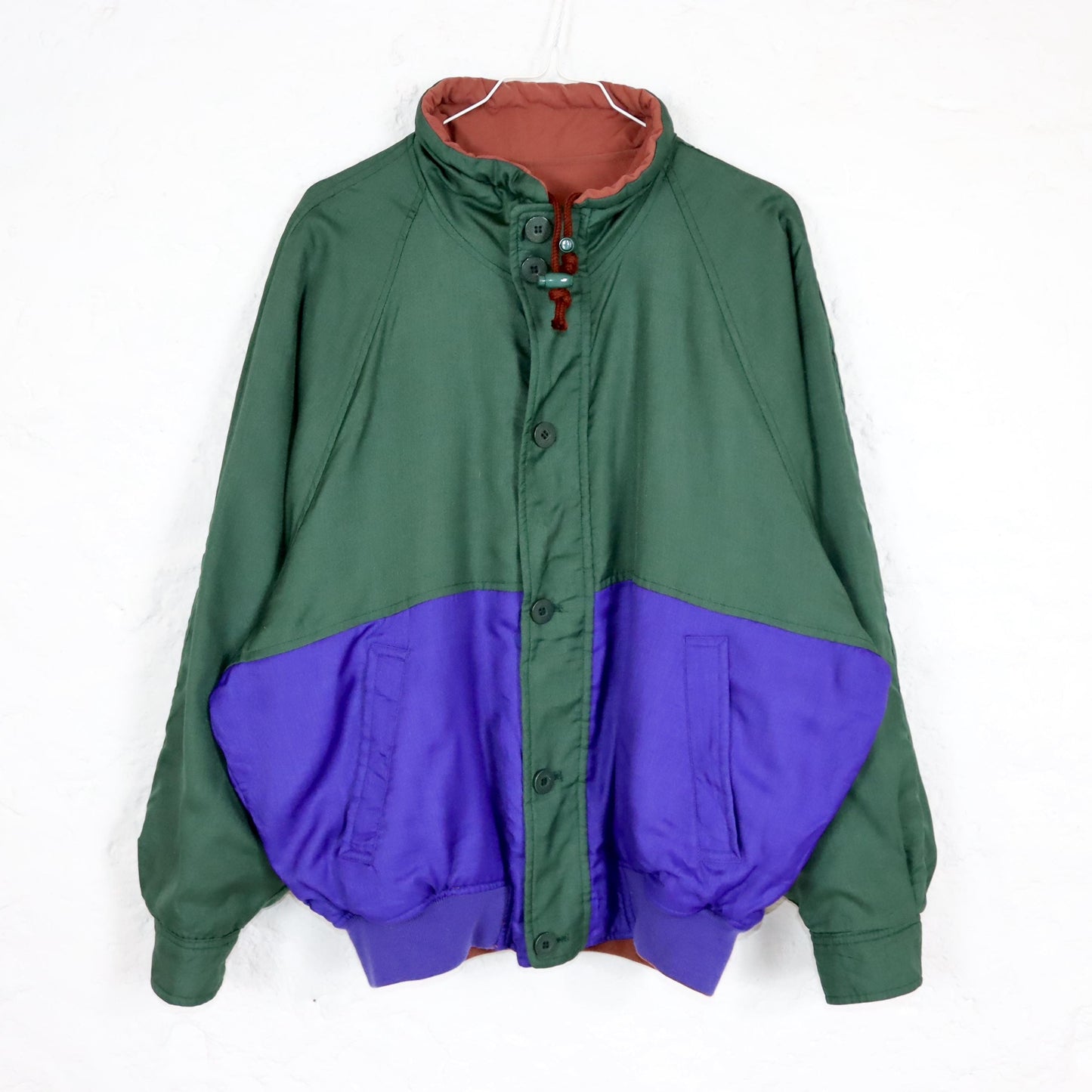 Vintage 80s 90s PIASPORTS reversible jacket lightly lined green blue print back M