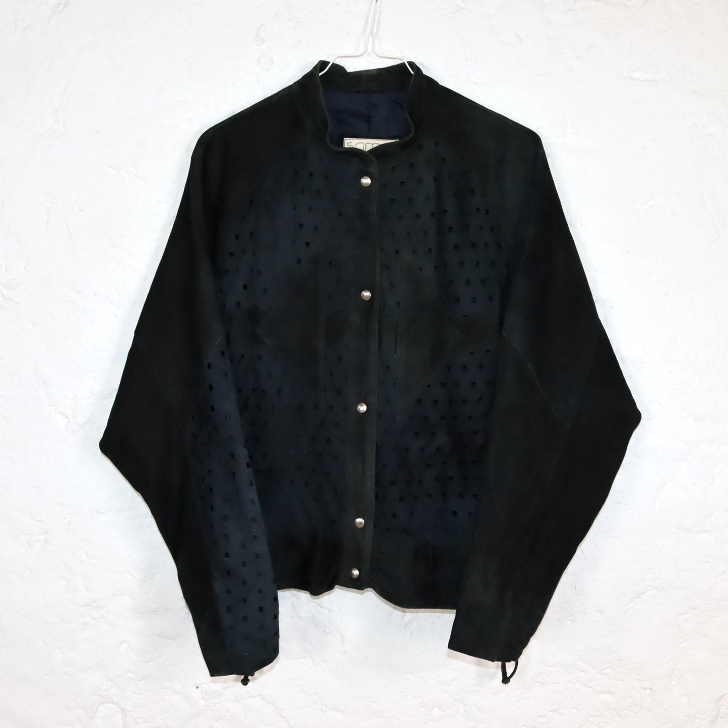 Vintage 80s 90s SAMA leather jacket suede hole pattern tailored bomber cut M
