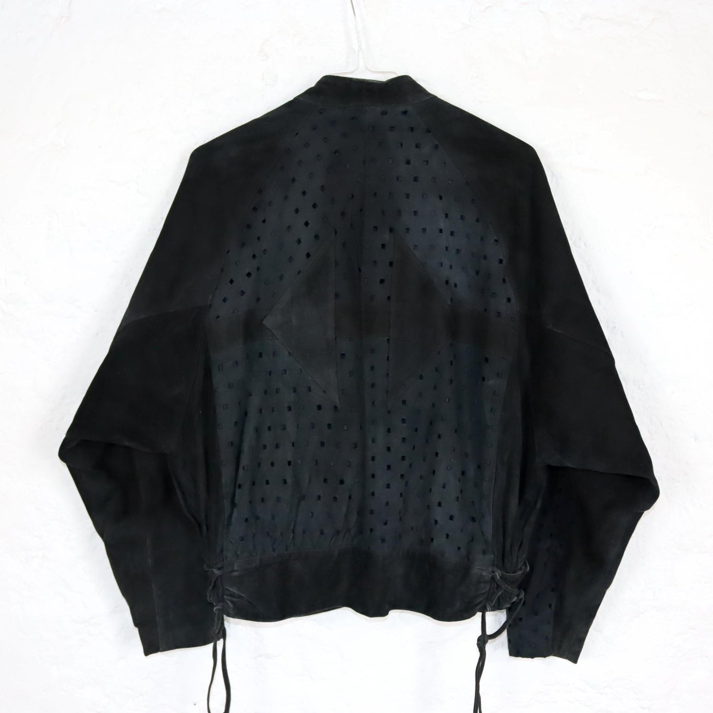 Vintage 80s 90s SAMA leather jacket suede hole pattern tailored bomber cut M