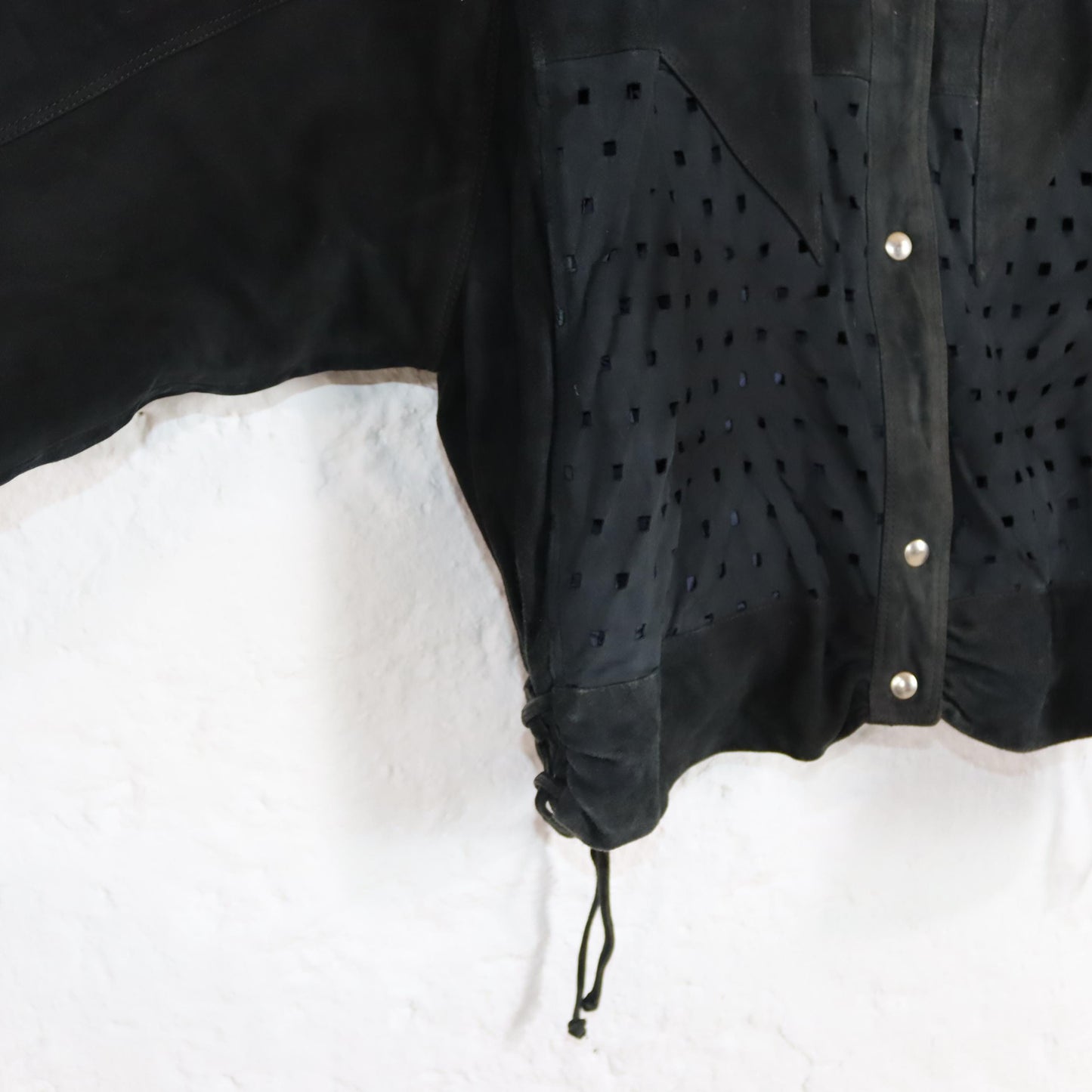 Vintage 80s 90s SAMA leather jacket suede hole pattern tailored bomber cut M
