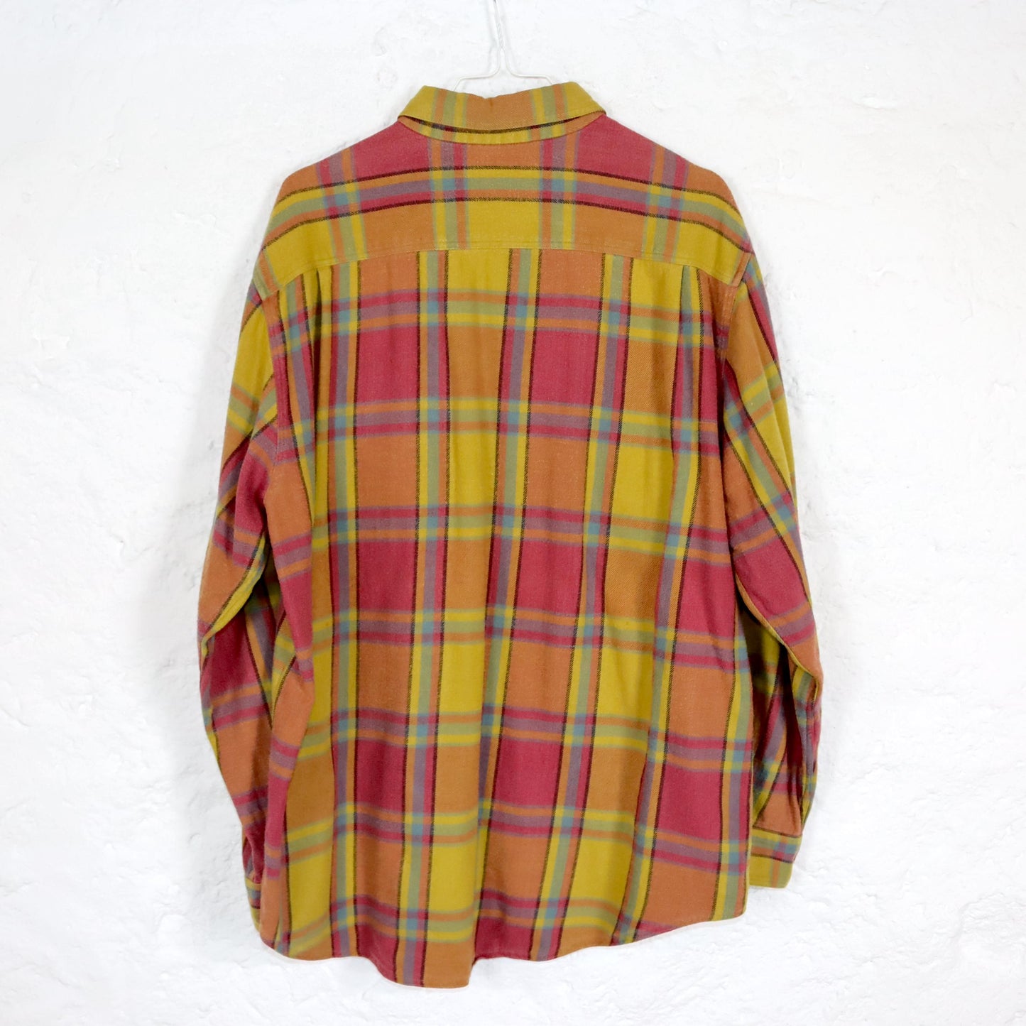 Vintage 80s 90s ROTEX flannel shirt long sleeve yellow pink blue L