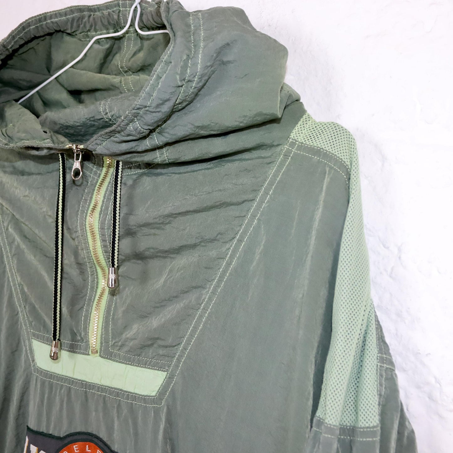 Vintage 80s 90s BELFE windbreaker jacket overcoat shiny khaki L 52
