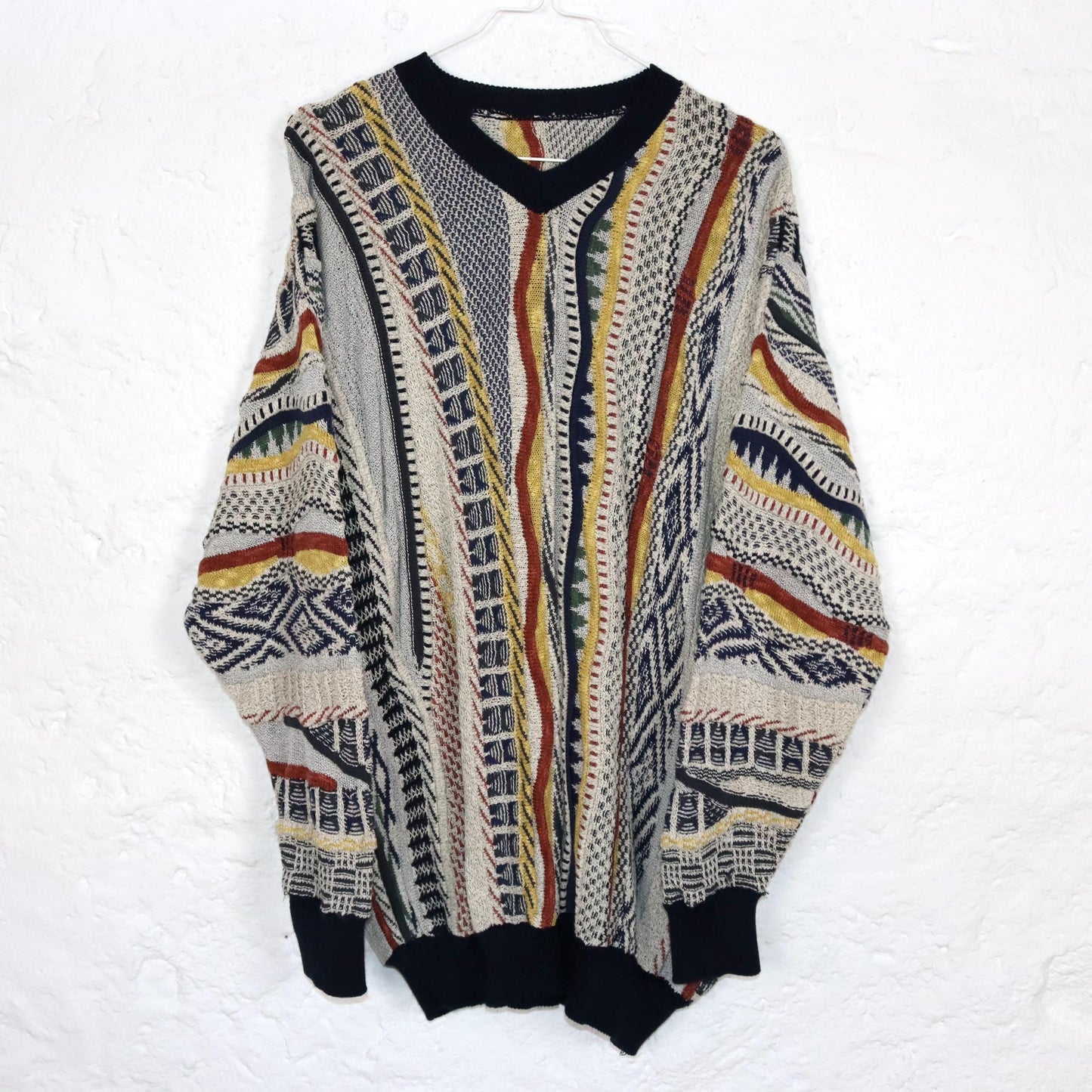 Vintage 80er 90er Coogi Style Pullover Strickpullover V-Ausschnitt bunt L