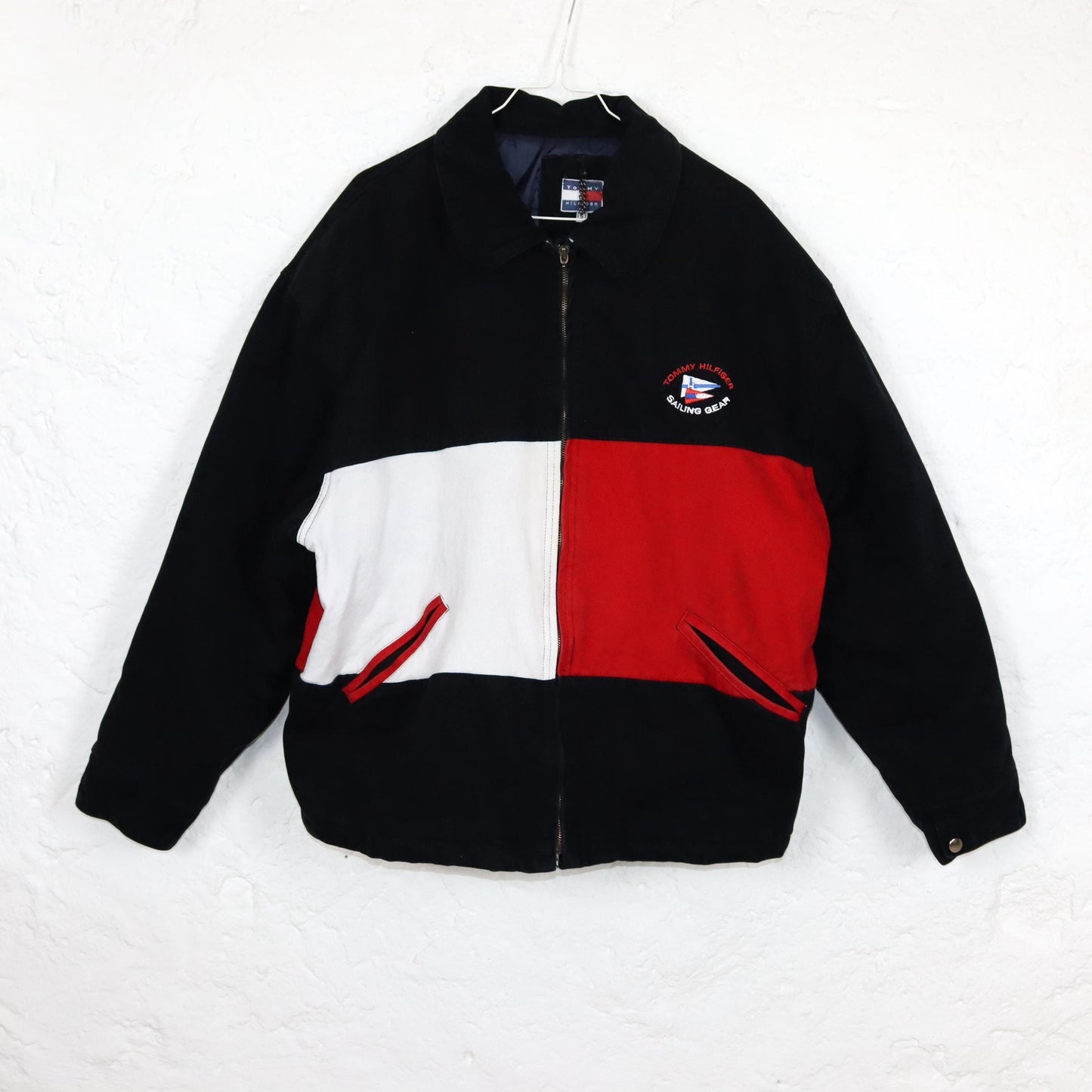 Vintage 80s 90s TOMMY HILFIGER Sailing Gear Rare Jacket lined collar white red black S