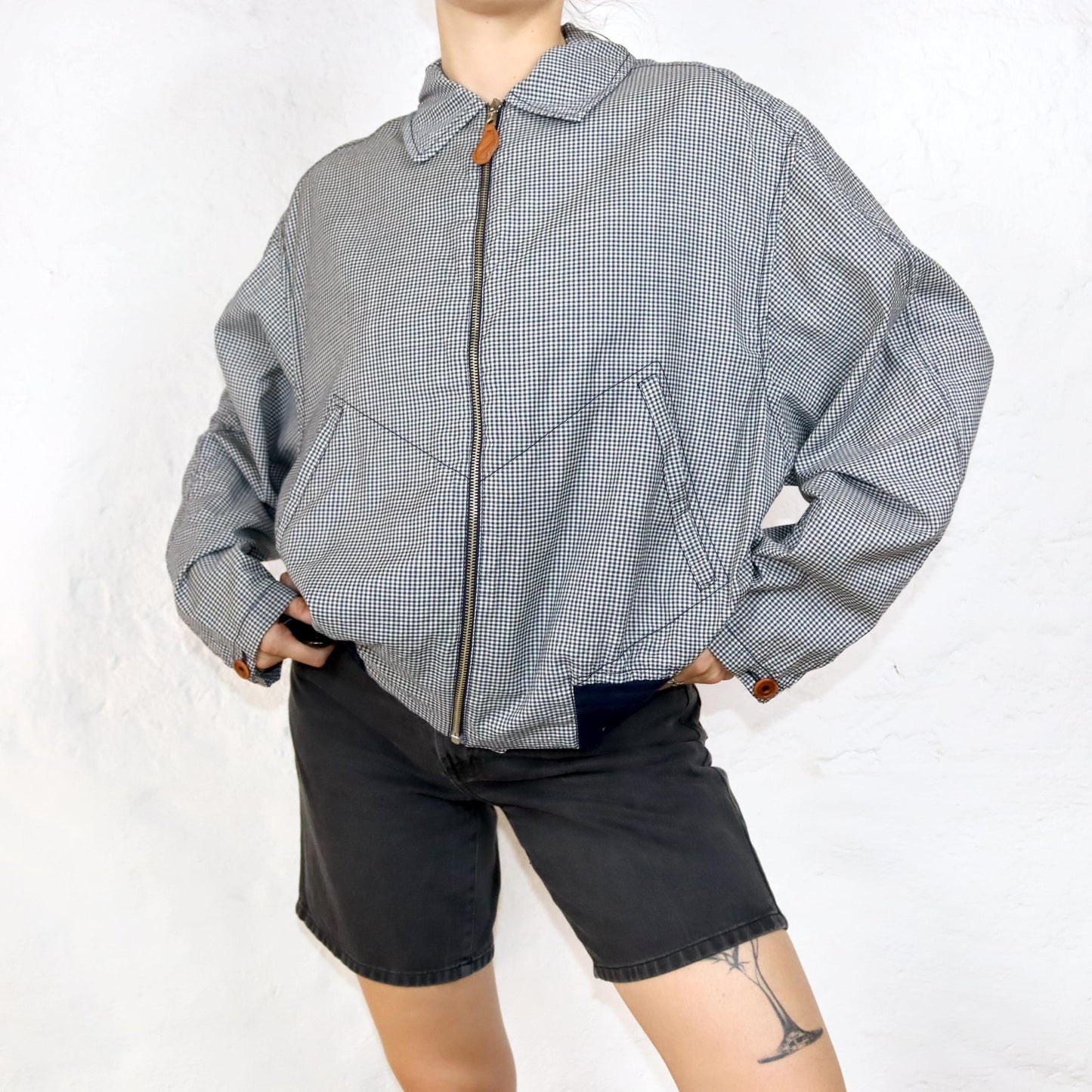 Vintage 80s 90s GUIDO PELLEGRINI thin jacket checked black and white Blouson 50 L