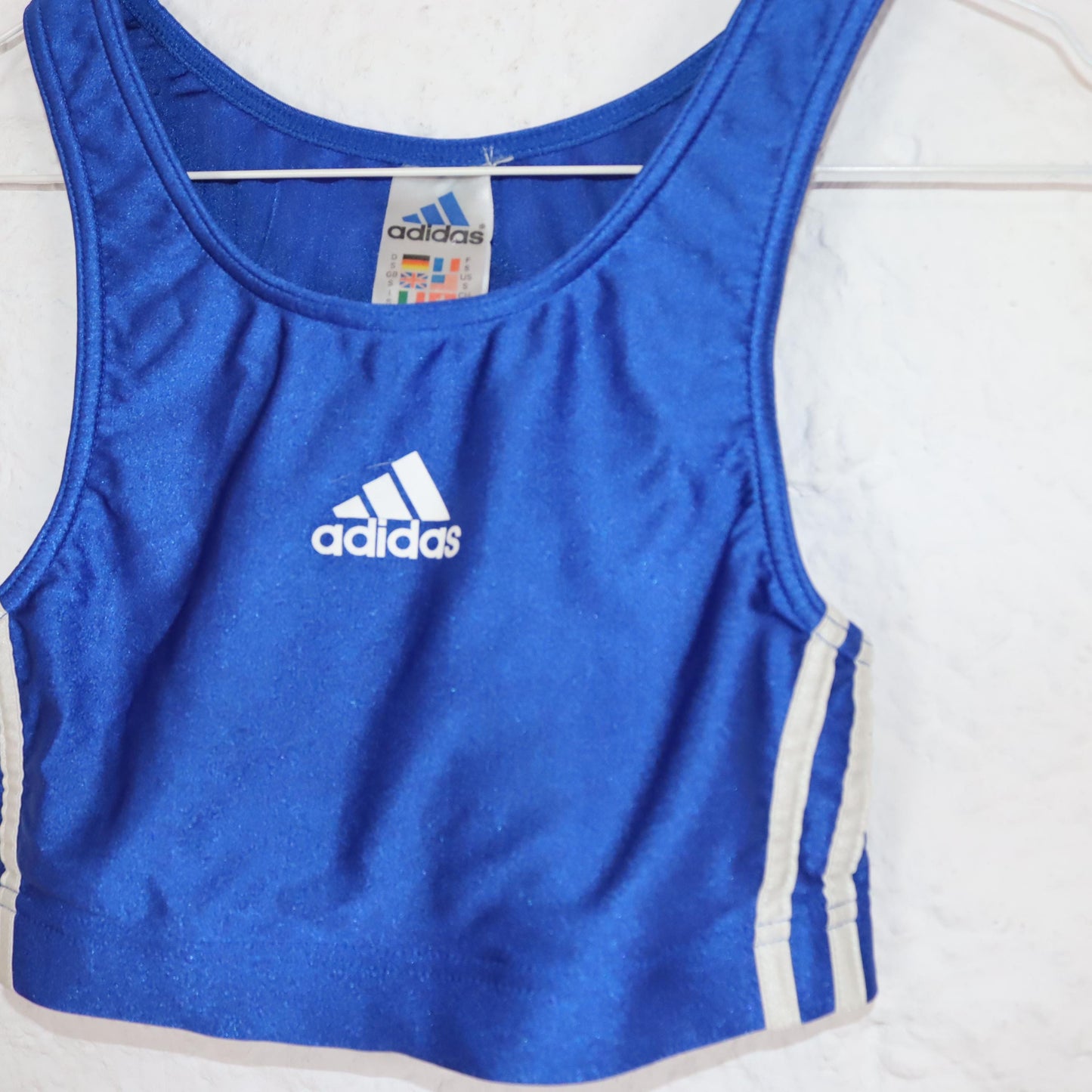 Vintage 80er 90er ADIDAS Sport BH Crop Top blau glänzend S