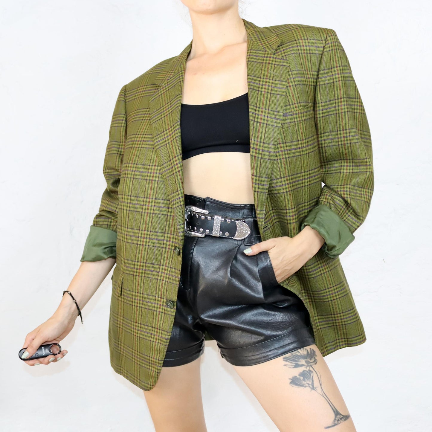 Vintage 80s 90s LEONI PARMA blazer checked shoulder pads wool blazer wool 50L