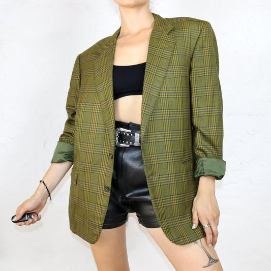 Vintage 80er 90er LEONI PARMA Blazer kariert Schulterpolster Wollblazer Wolle 50L