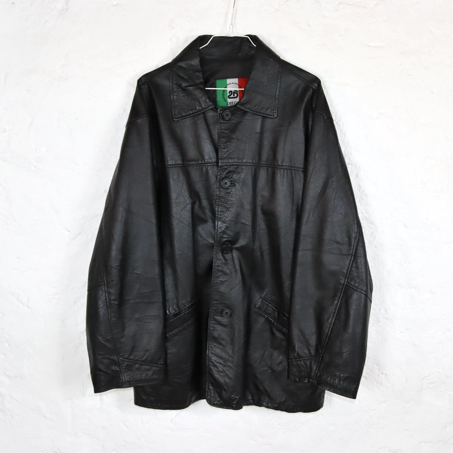 Vintage 80s 90s DIEGO CREAZONI leather jacket leather coat black thin 52 L