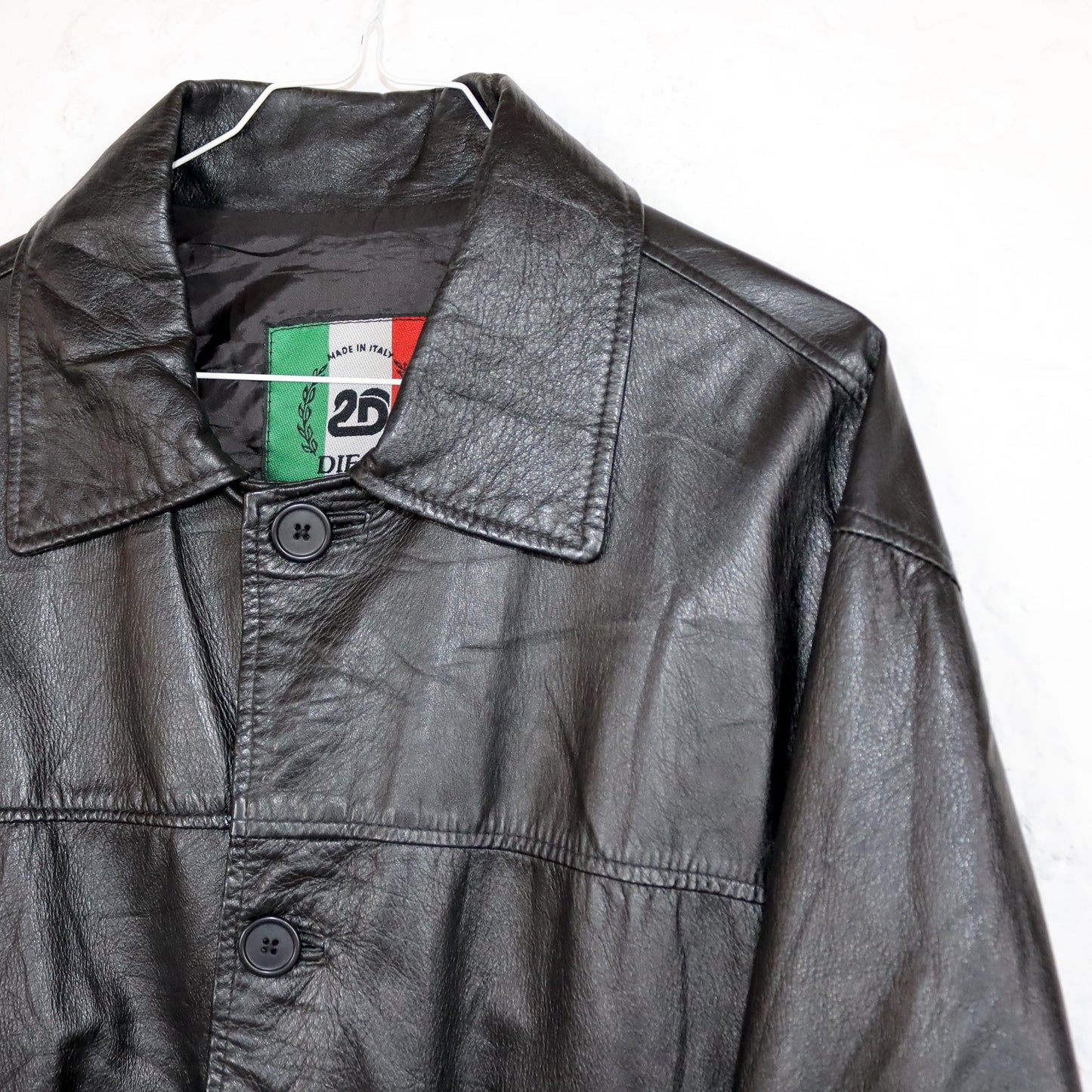 Vintage 80s 90s DIEGO CREAZONI leather jacket leather coat black thin 52 L