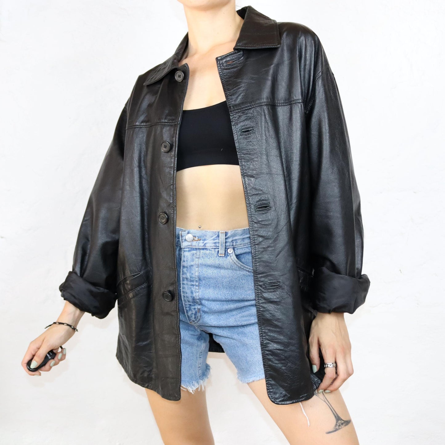 Vintage 80s 90s DIEGO CREAZONI leather jacket leather coat black thin 52 L