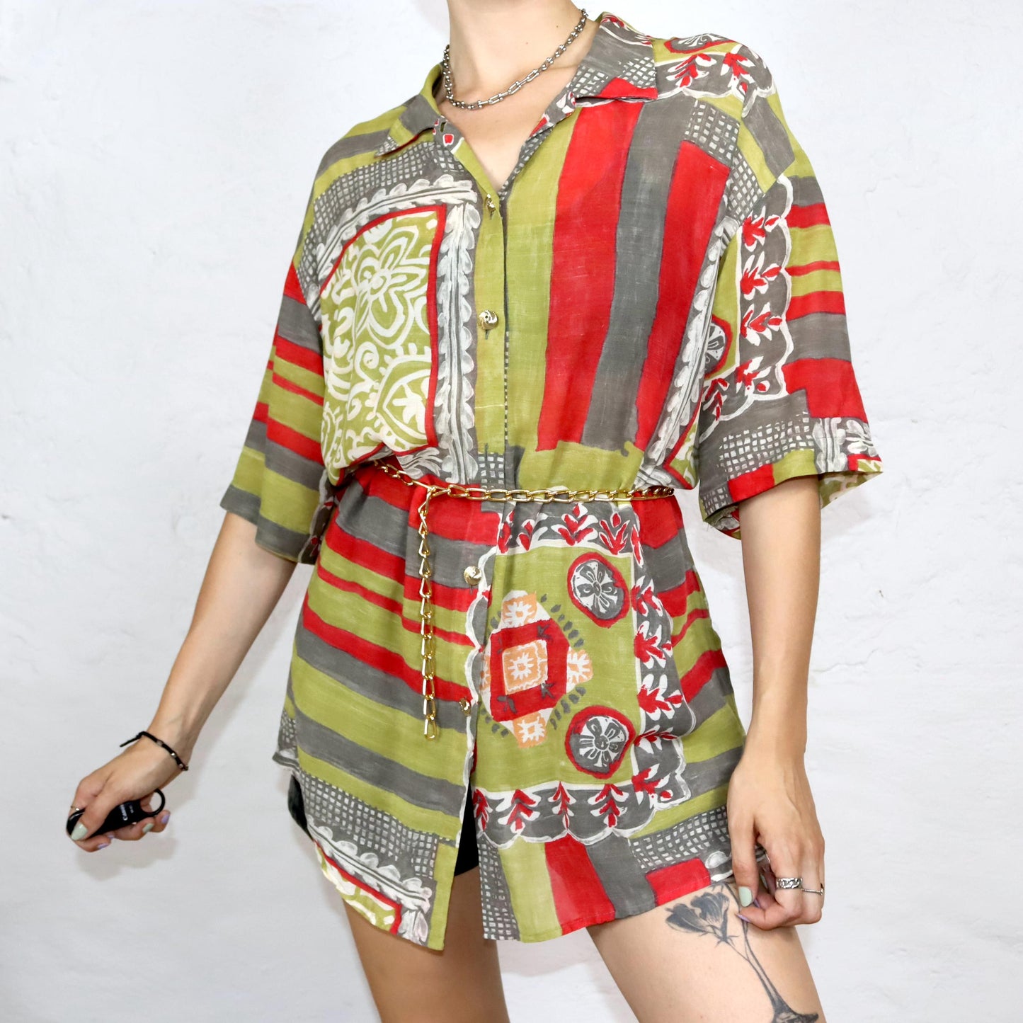Vintage 80s 90s DONNA FLOR blouse slightly transparent crazy pattern L