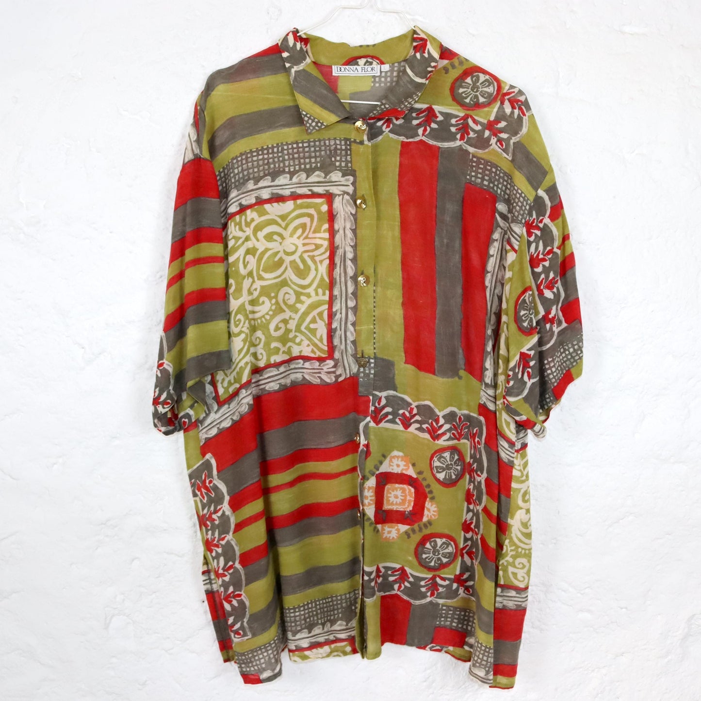 Vintage 80s 90s DONNA FLOR blouse slightly transparent crazy pattern L