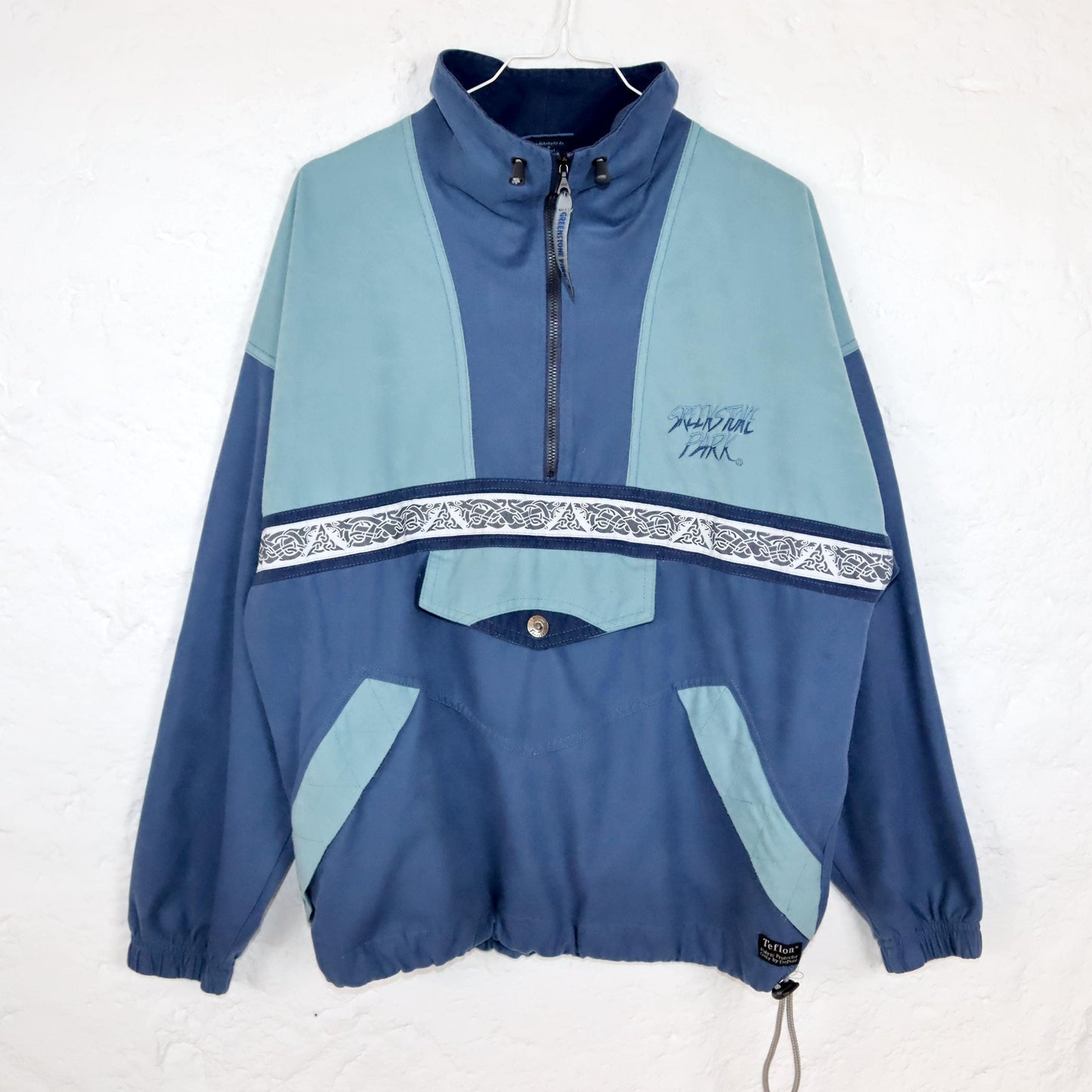 Vintage 80s 90s GREEKSTROKE PARK jacket overcoat stand-up collar blue velvet S