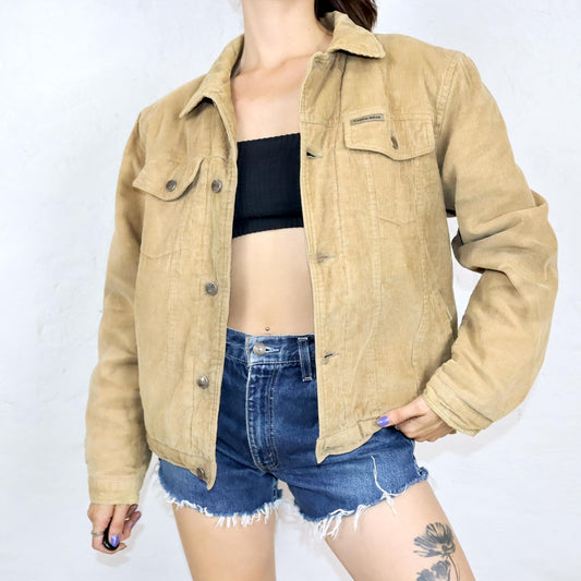 Vintage 80er 90er CAMARGUE Cordjacke Jacke Cord beige leicht gefüttert S