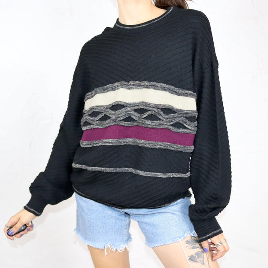 Vintage 80er 90er PELO Wollpullover Pullover Wolle schwarz beige lila 50 W.-Germany L