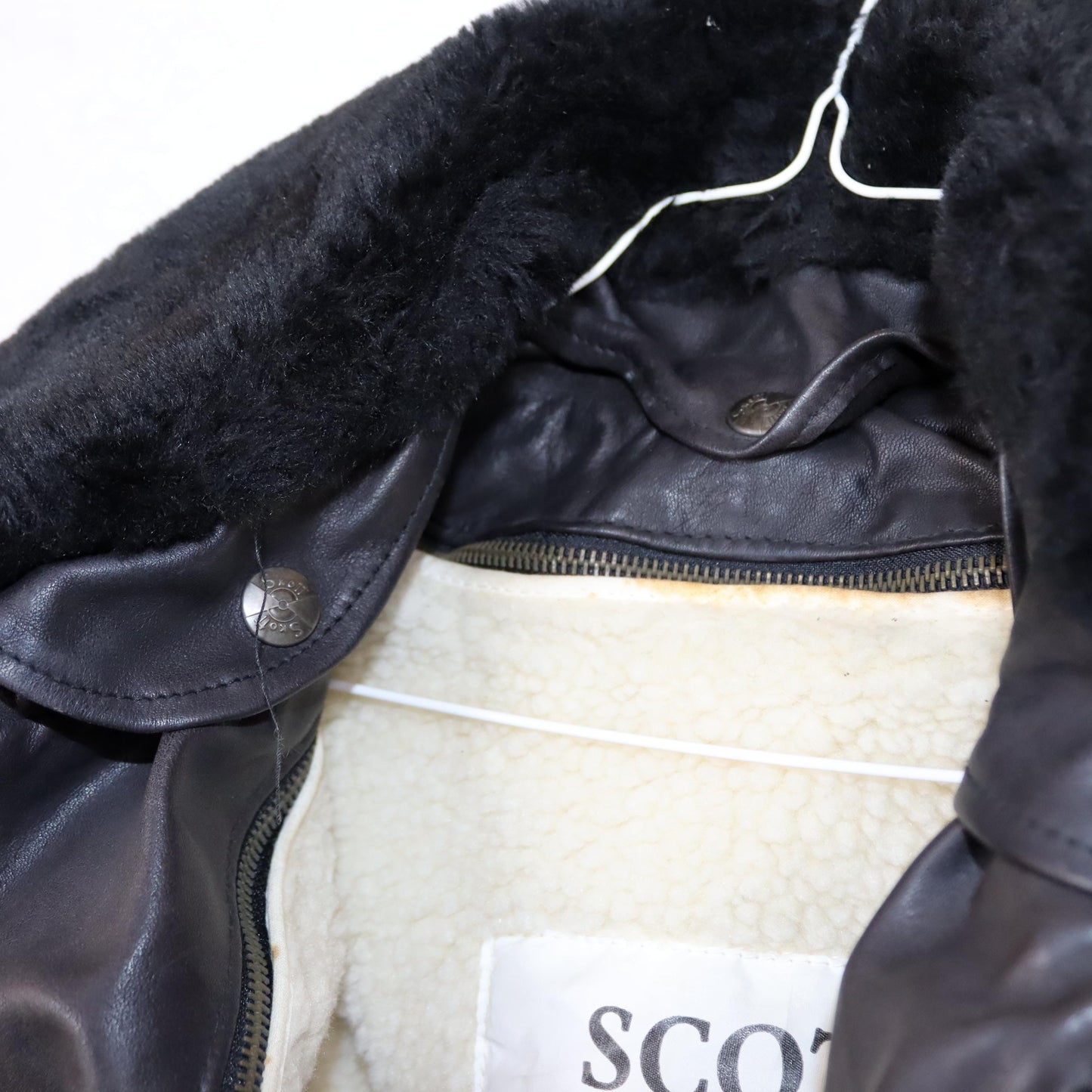 Vintage 80s 90s SCOTT TIME Liberty pilot jacket leather jacket lined fur collar dark brown M/L