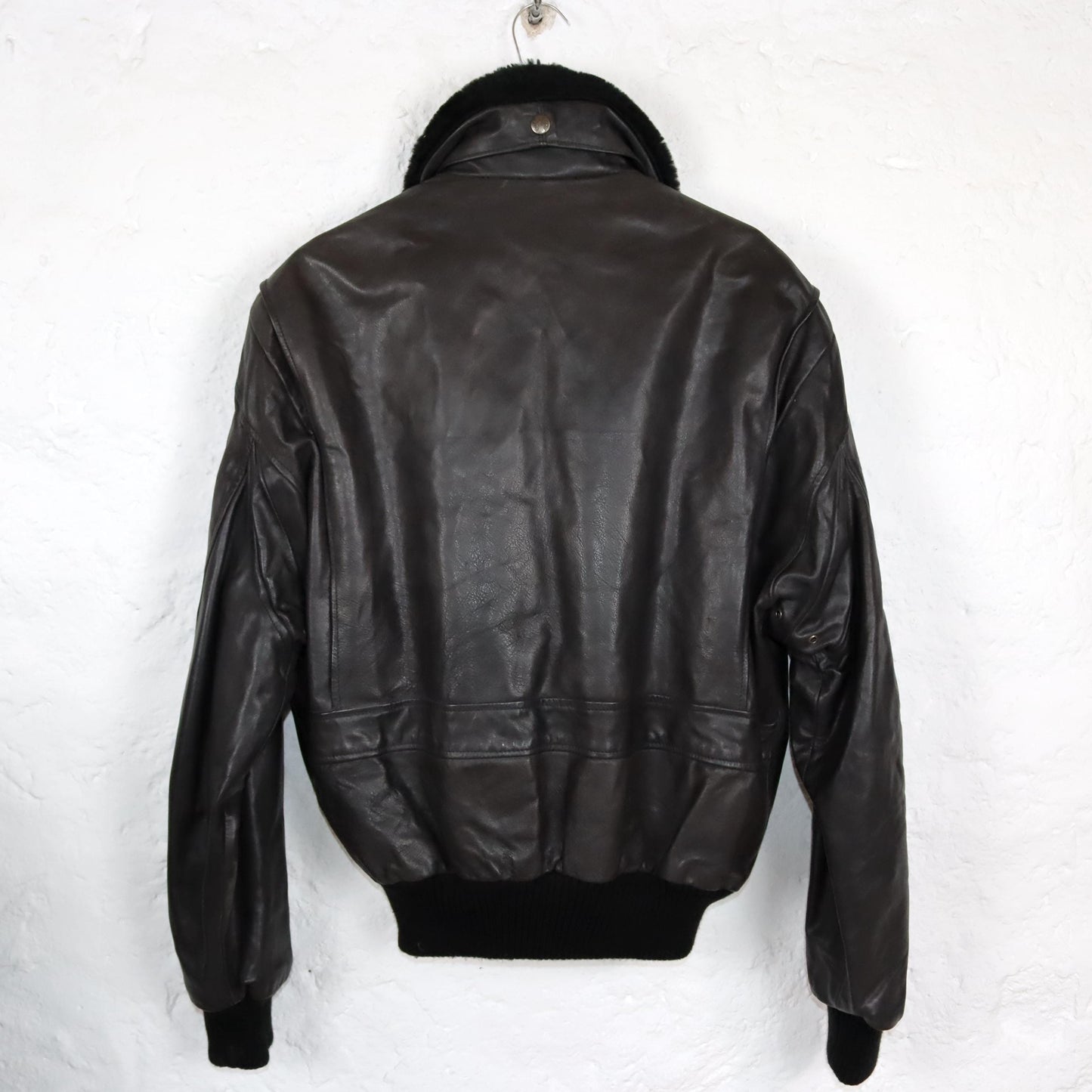 Vintage 80s 90s SCOTT TIME Liberty pilot jacket leather jacket lined fur collar dark brown M/L