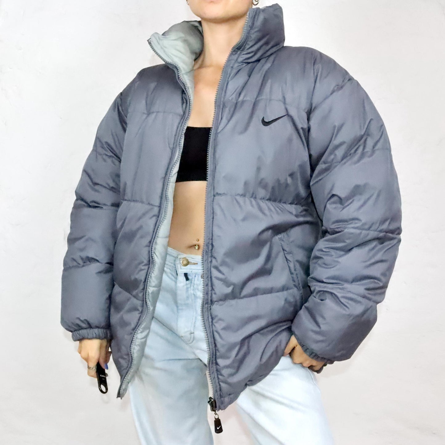 Vintage 80s 90s Y2k NIKE PREMIER ACG reversible jacket winter jacket puffer jacket stand-up collar lined grey L