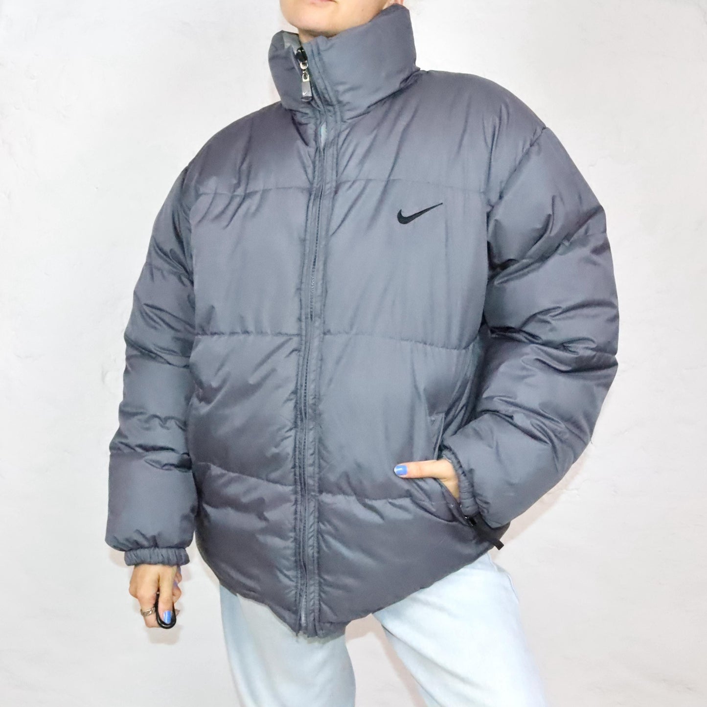 Vintage 80s 90s Y2k NIKE PREMIER ACG reversible jacket winter jacket puffer jacket stand-up collar lined grey L