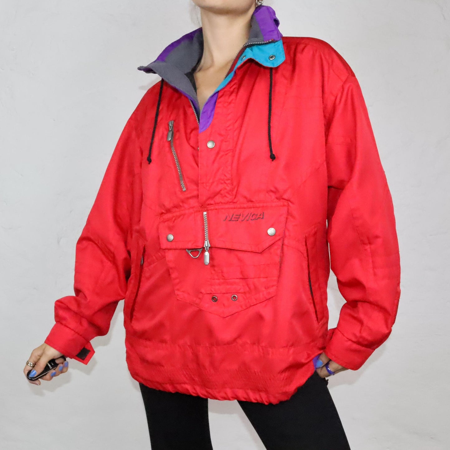 Vintage 80s 90s NEVICA windbreaker rain jacket stand-up collar overcoat ski red M