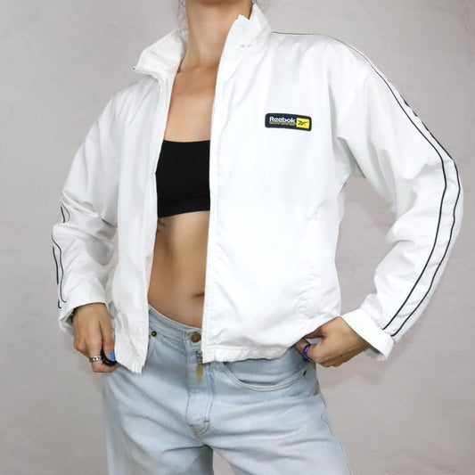 Vintage 80er 90er Y2k REEBOK Trainingsjacke dünne Jacke Stehkragen weiß S/M