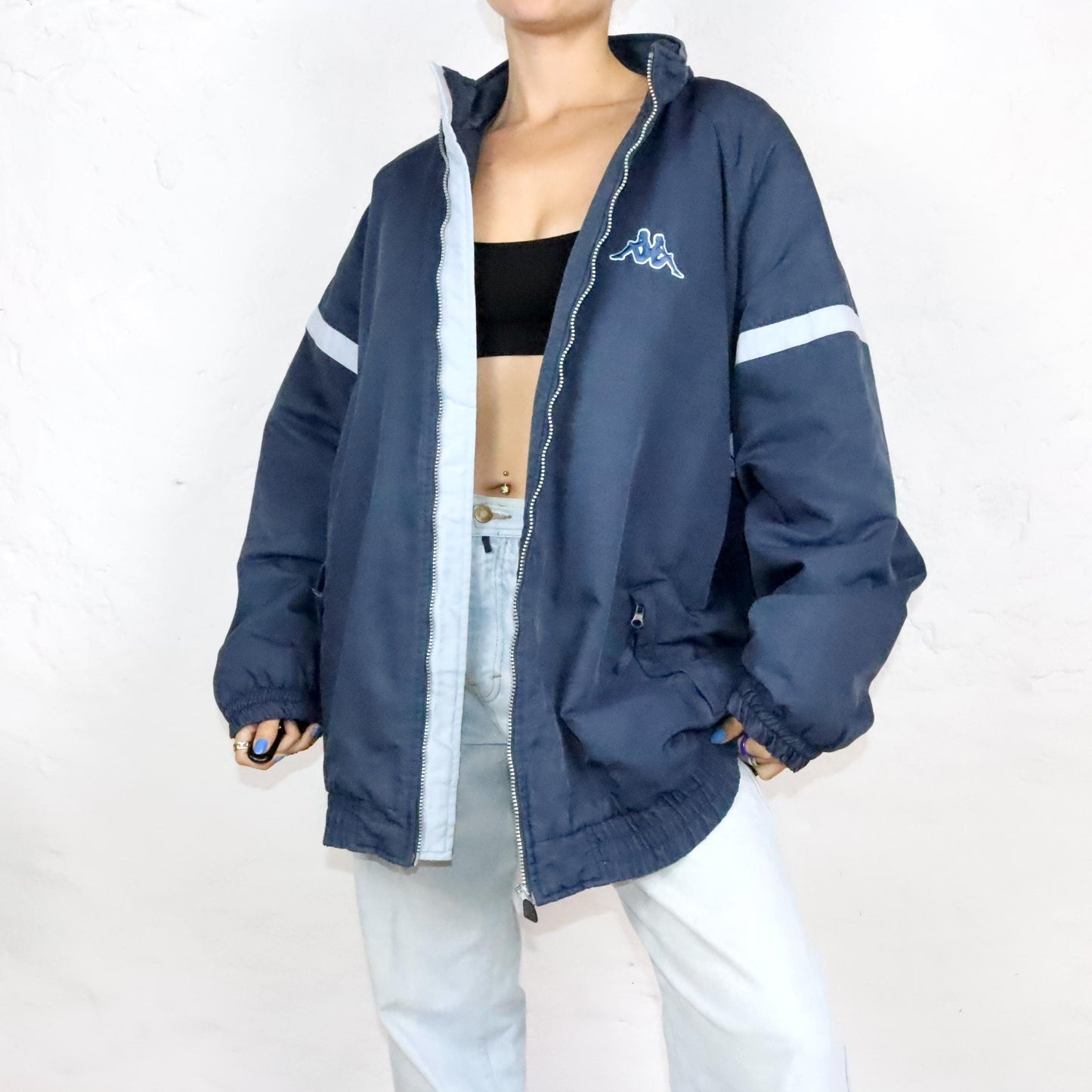 Vintage 80s 90s KAPPA jacket lightly lined stand-up collar dark blue 3XL