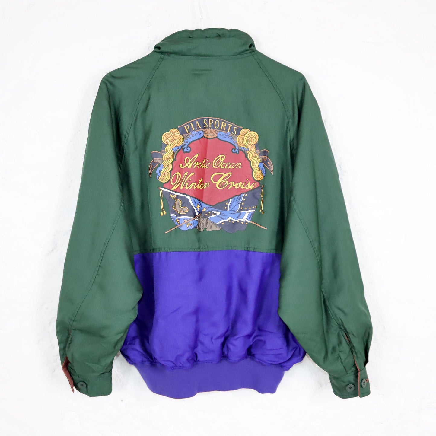 Vintage 80s 90s PIASPORTS reversible jacket lightly lined green blue print back M