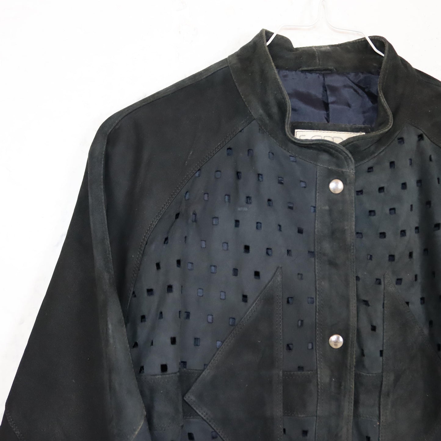 Vintage 80s 90s SAMA leather jacket suede hole pattern tailored bomber cut M