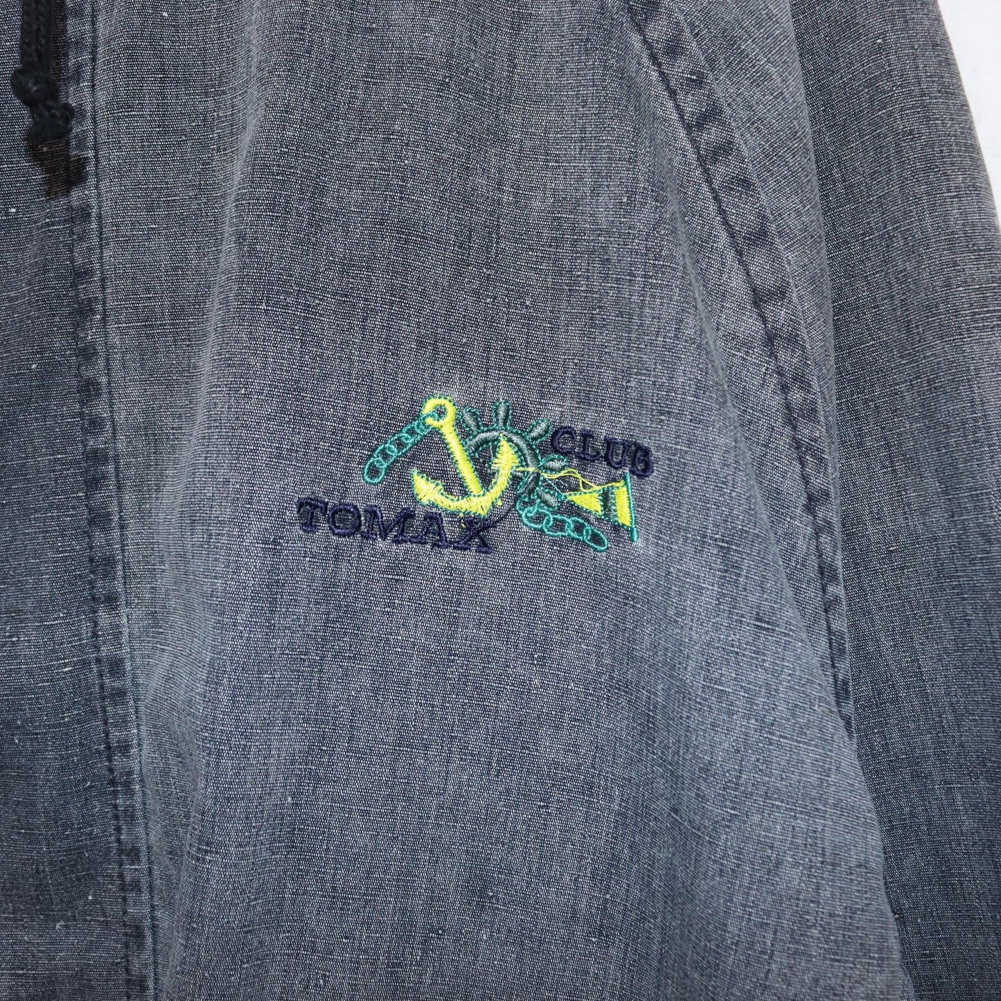 Vintage 80s 90s TOMAX denim jacket thin overcoat with hood grey denim M/L