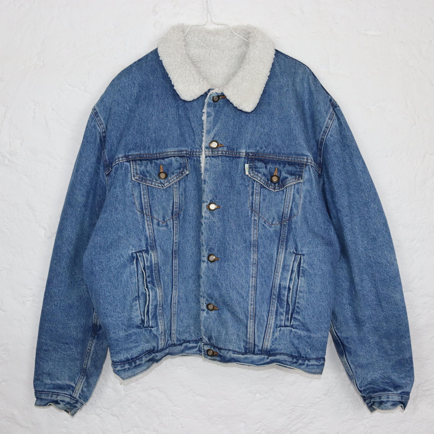 Vintage 80s 90s TOP IN denim jacket lined jacket teddy fur blue L