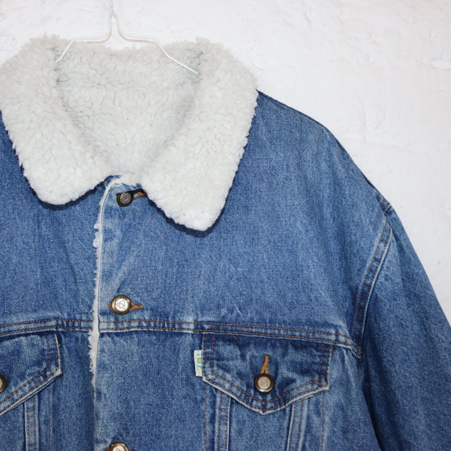 Vintage 80s 90s TOP IN denim jacket lined jacket teddy fur blue L