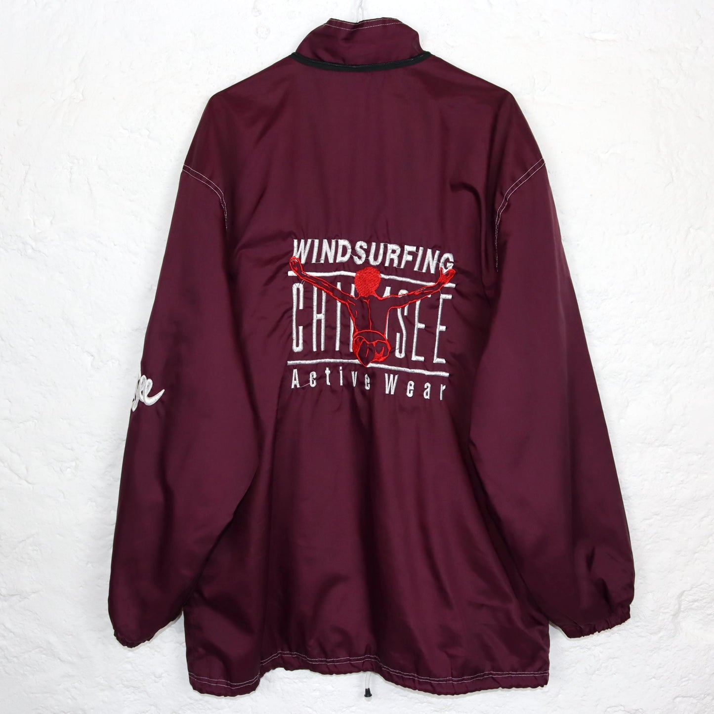 Vintage 80er 90er CHIEMSEE Windbreaker Regenjacke Jacke doppellagig Stickerei dunkelila XL