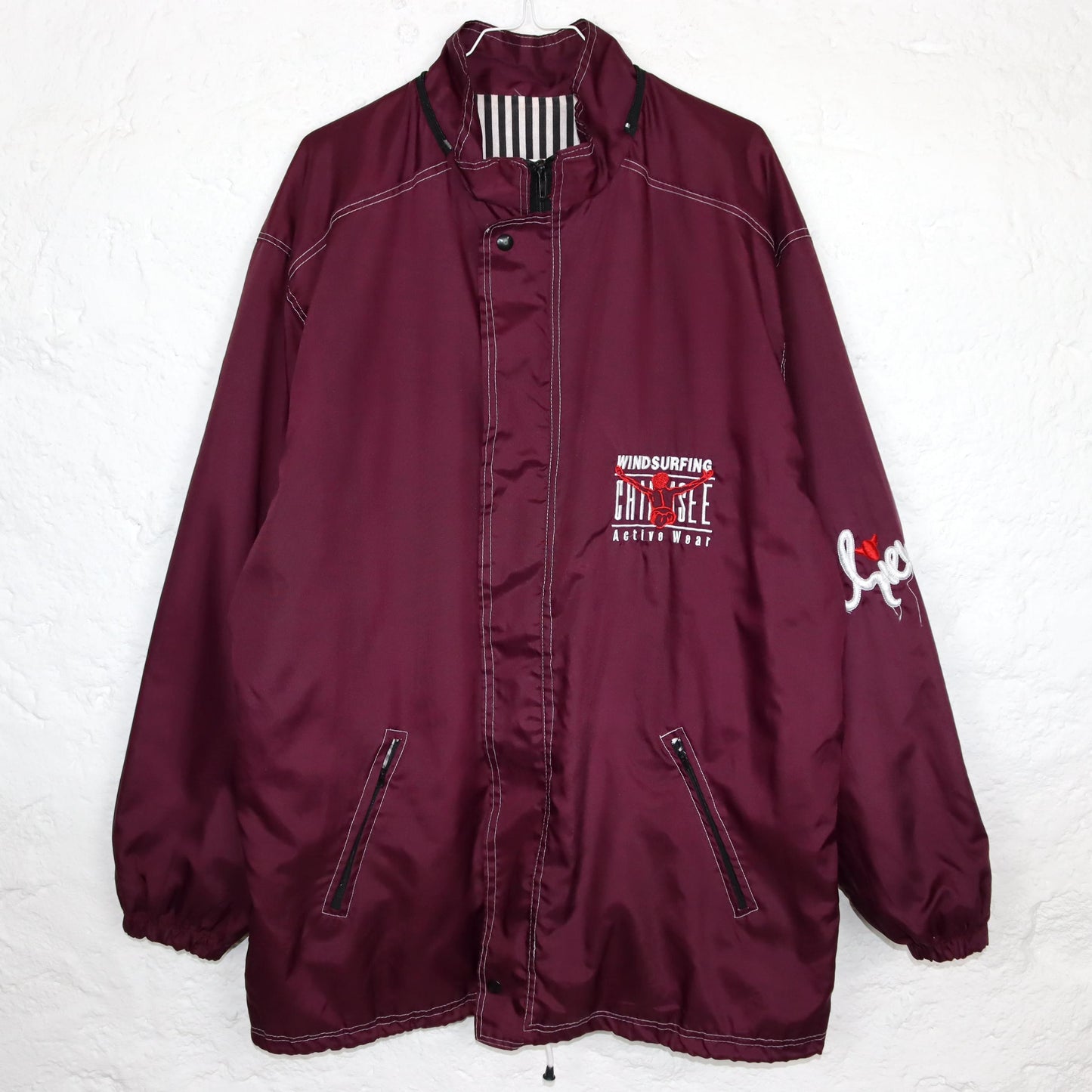 Vintage 80er 90er CHIEMSEE Windbreaker Regenjacke Jacke doppellagig Stickerei dunkelila XL