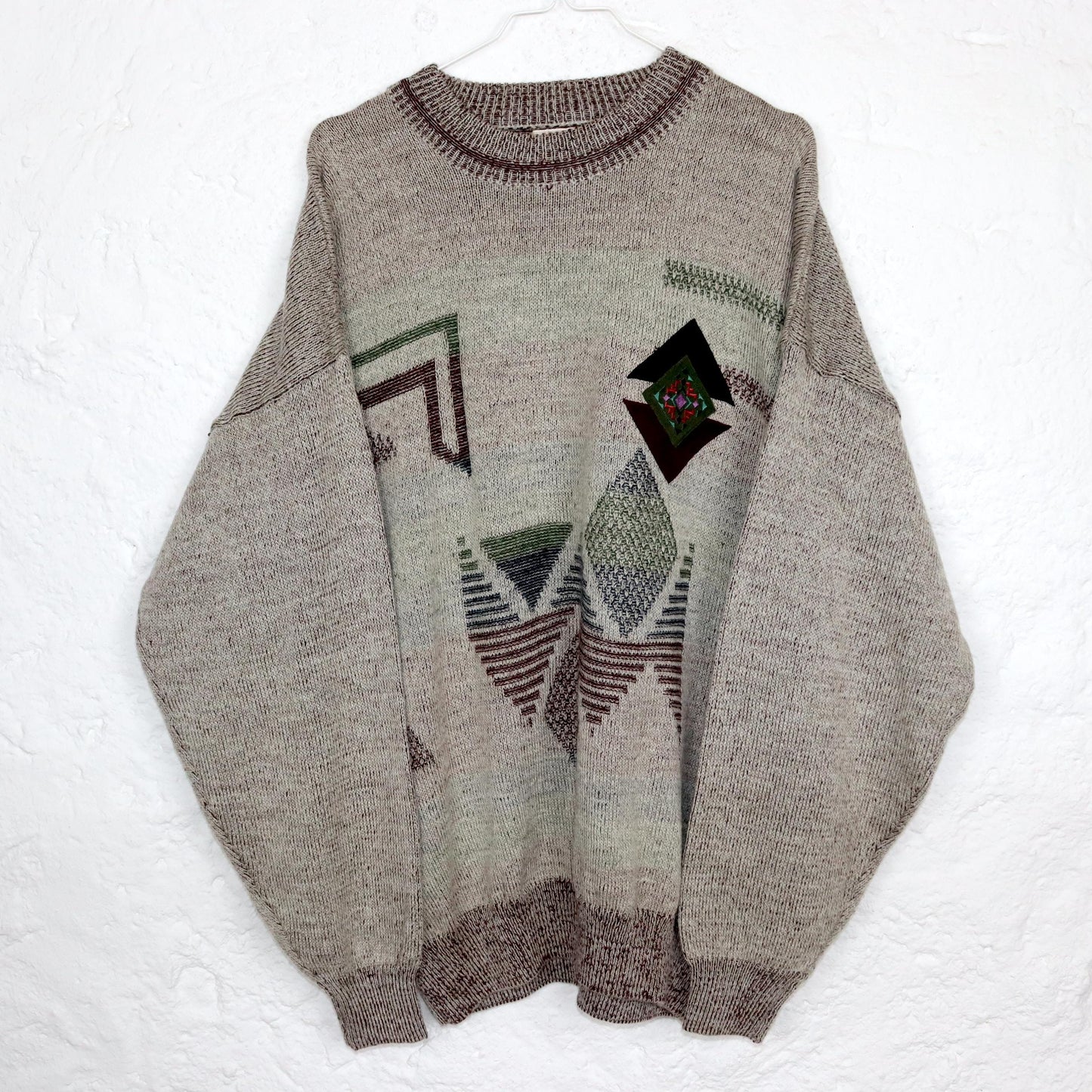 Vintage 80er 90er ANGELO LITSICO Strickpullover Pullover Wolle gemustert beige XL