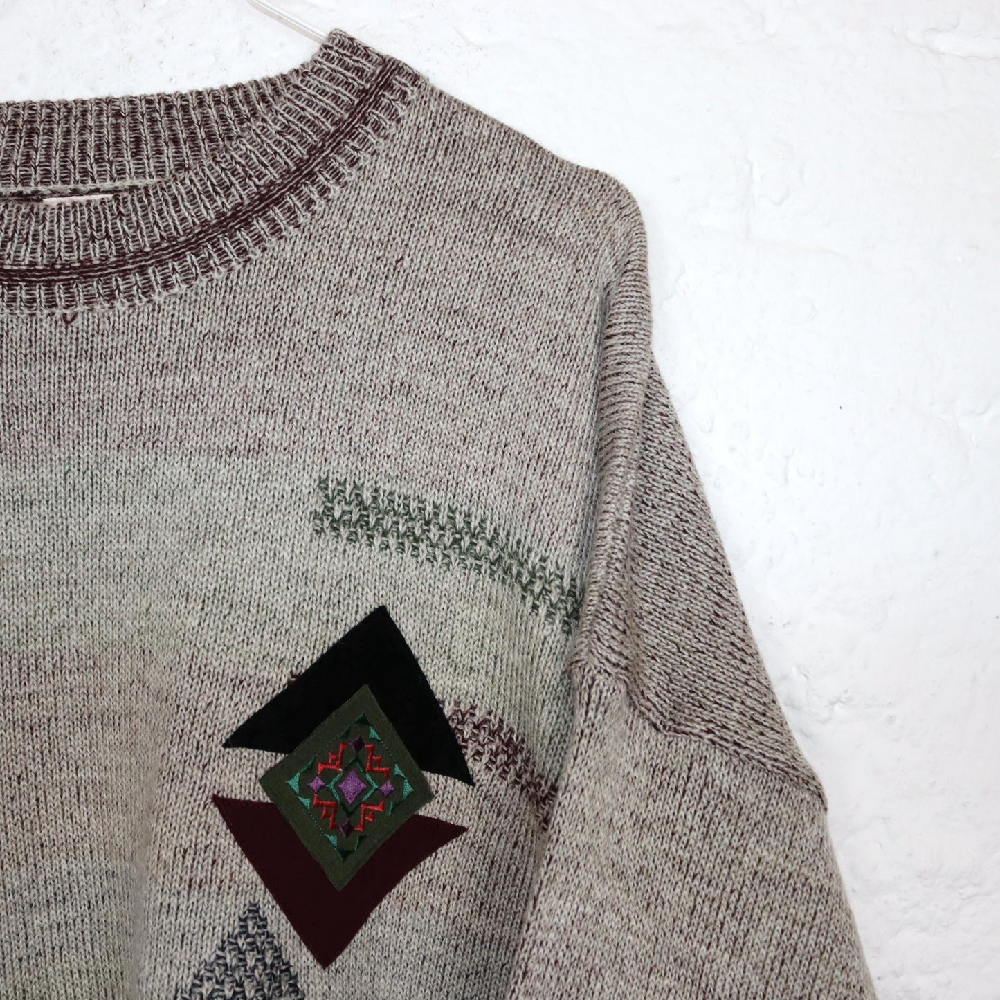 Vintage 80er 90er ANGELO LITSICO Strickpullover Pullover Wolle gemustert beige XL