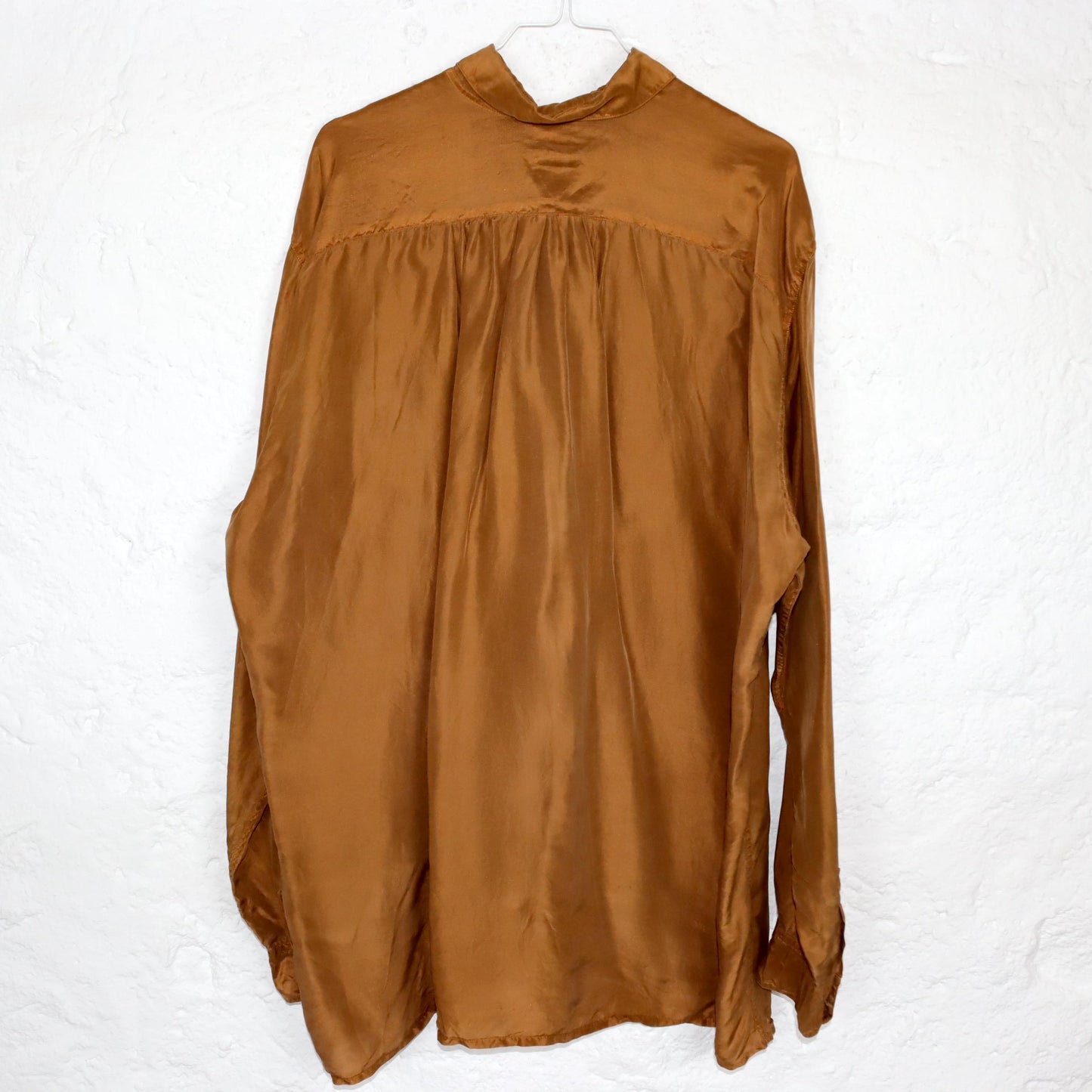 Vintage 80er 90er CHECKPOINT Seidenhemd langarm Seide rostfarbe bronze XL
