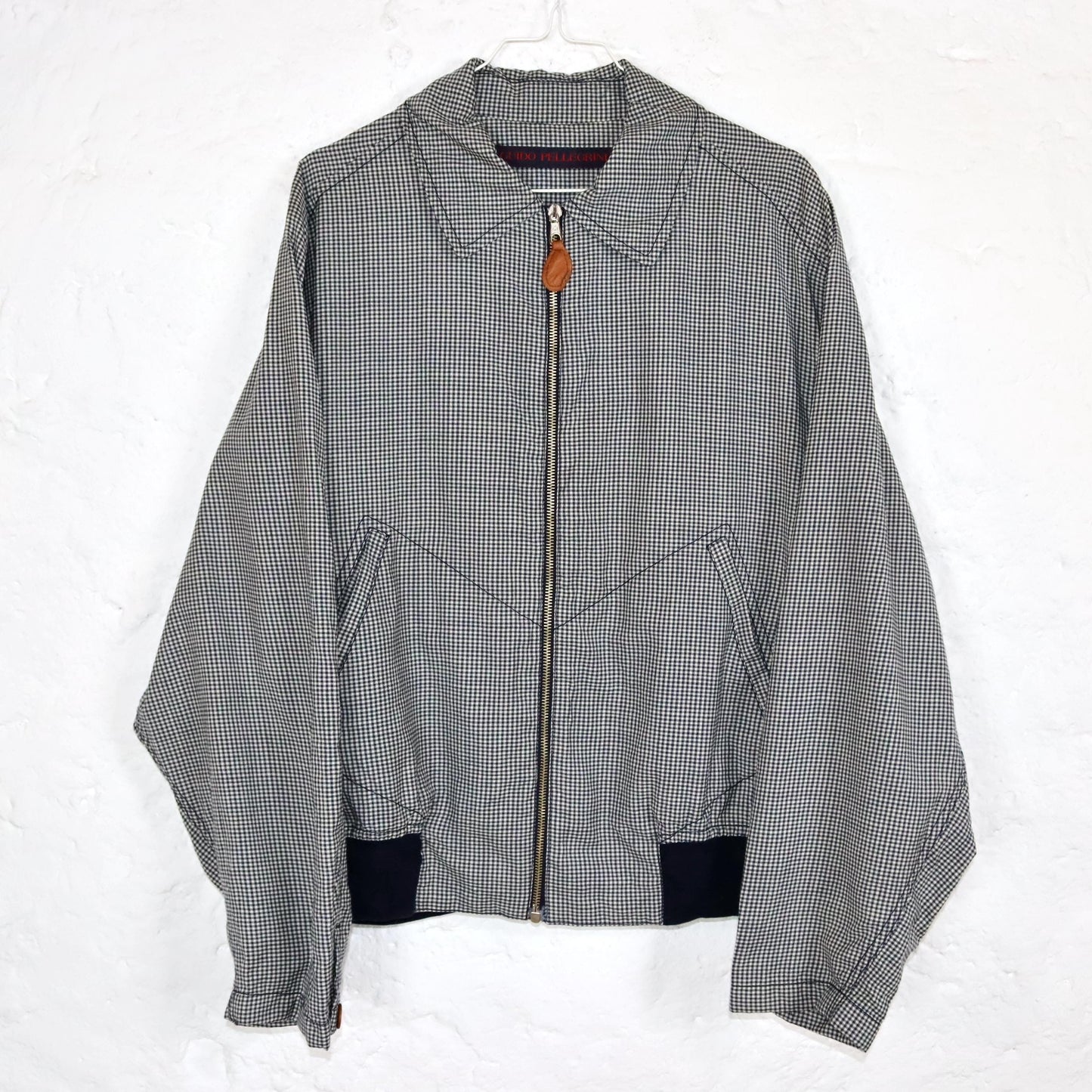 Vintage 80s 90s GUIDO PELLEGRINI thin jacket checked black and white Blouson 50 L