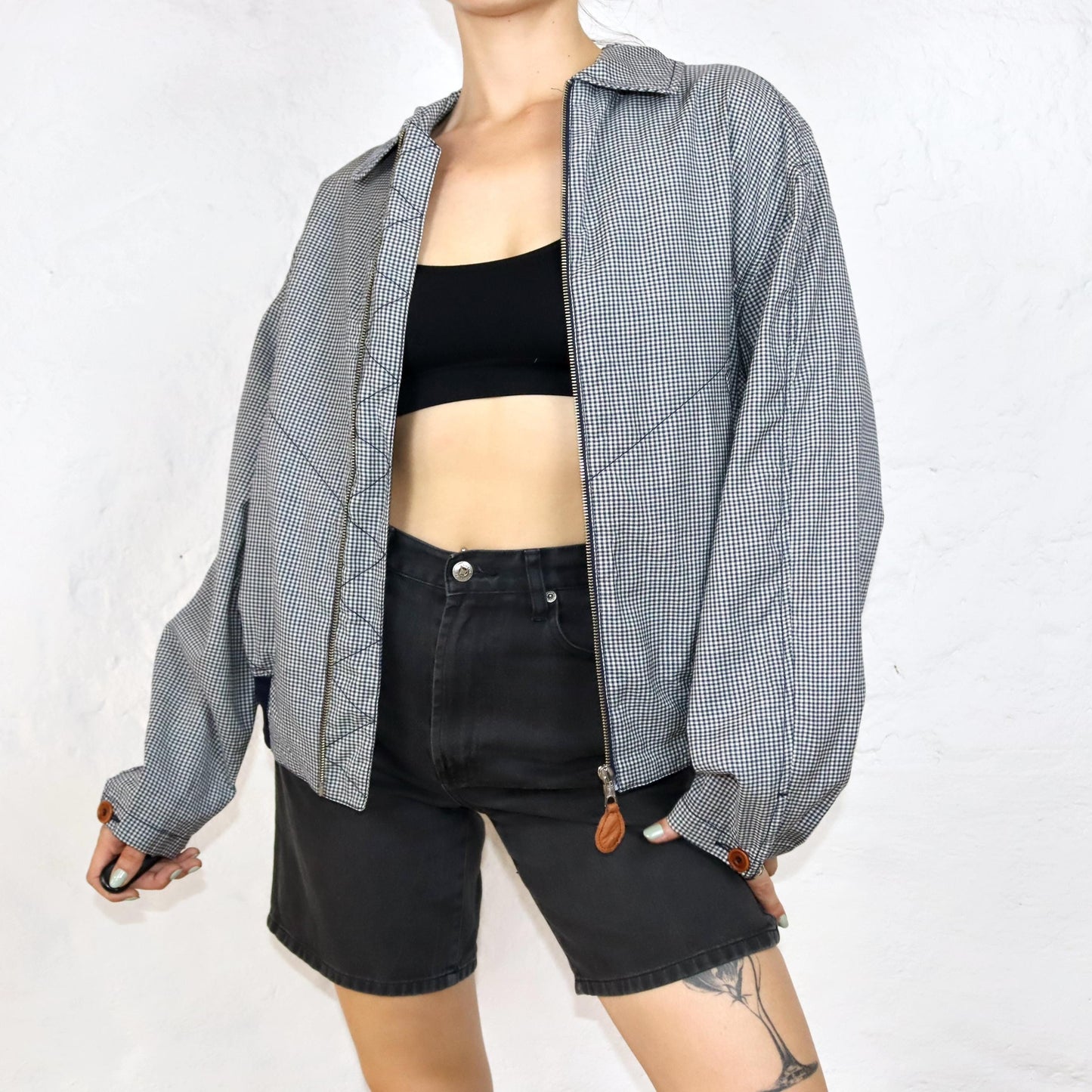 Vintage 80s 90s GUIDO PELLEGRINI thin jacket checked black and white Blouson 50 L