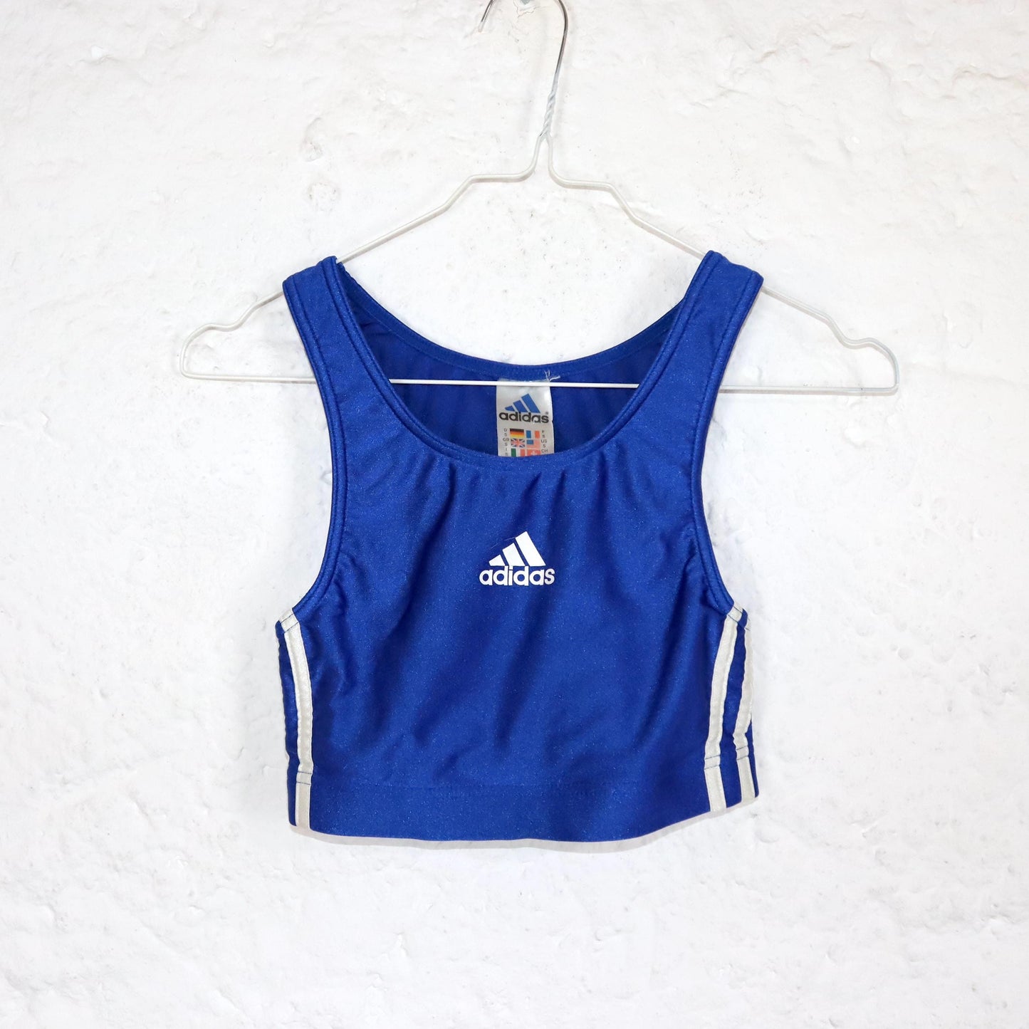 Vintage 80er 90er ADIDAS Sport BH Crop Top blau glänzend S