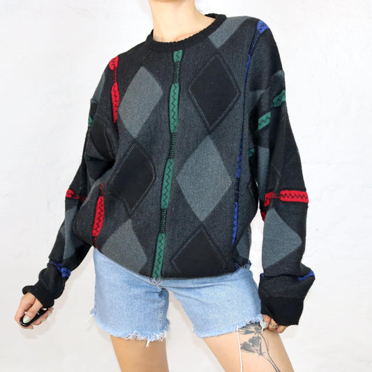 Vintage 80er 90er PELO Wollpullover Schurwolle Pullover Coogie style schwarz rot grün blau L/XL