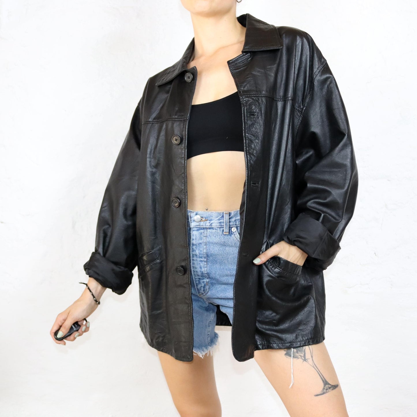 Vintage 80s 90s DIEGO CREAZONI leather jacket leather coat black thin 52 L