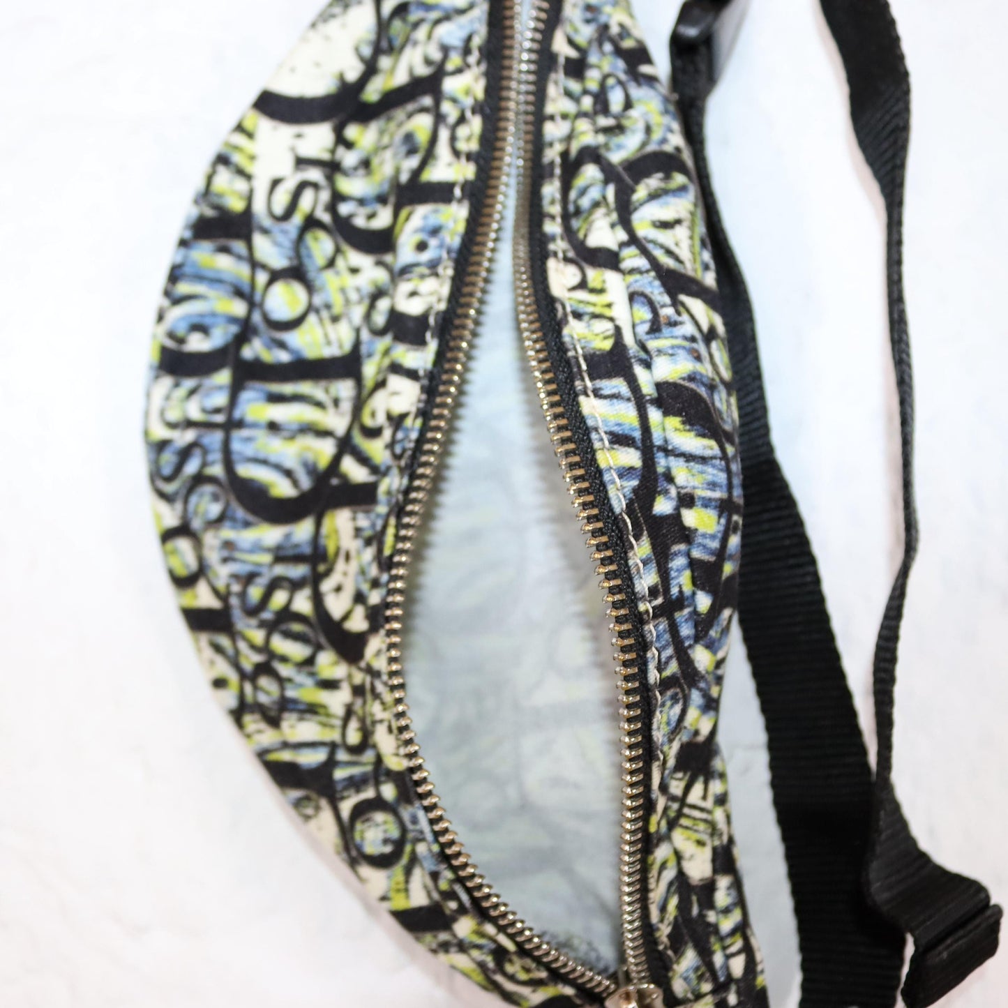 Vintage 80er 90er Bauchtasche crazy pattern grün blau Disco Tasche