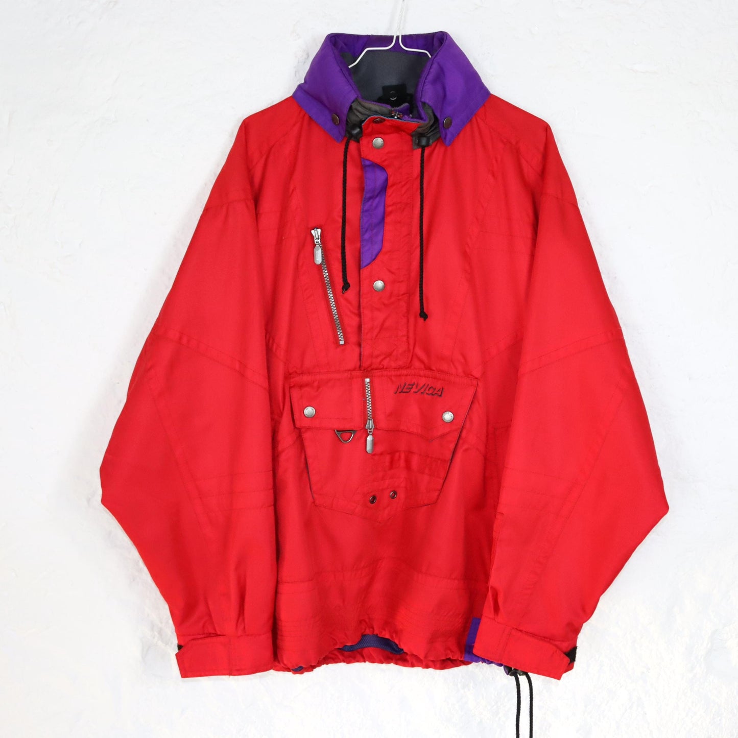 Vintage 80s 90s NEVICA windbreaker rain jacket stand-up collar overcoat ski red M